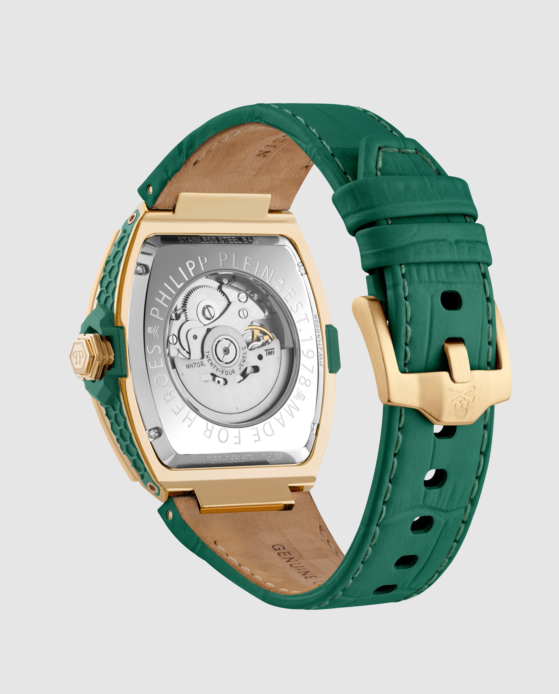 Reloj de hombre the skeleton baguettes pwjha0226 automático de piel y correa - Philipp Plein - Verde Verde-3