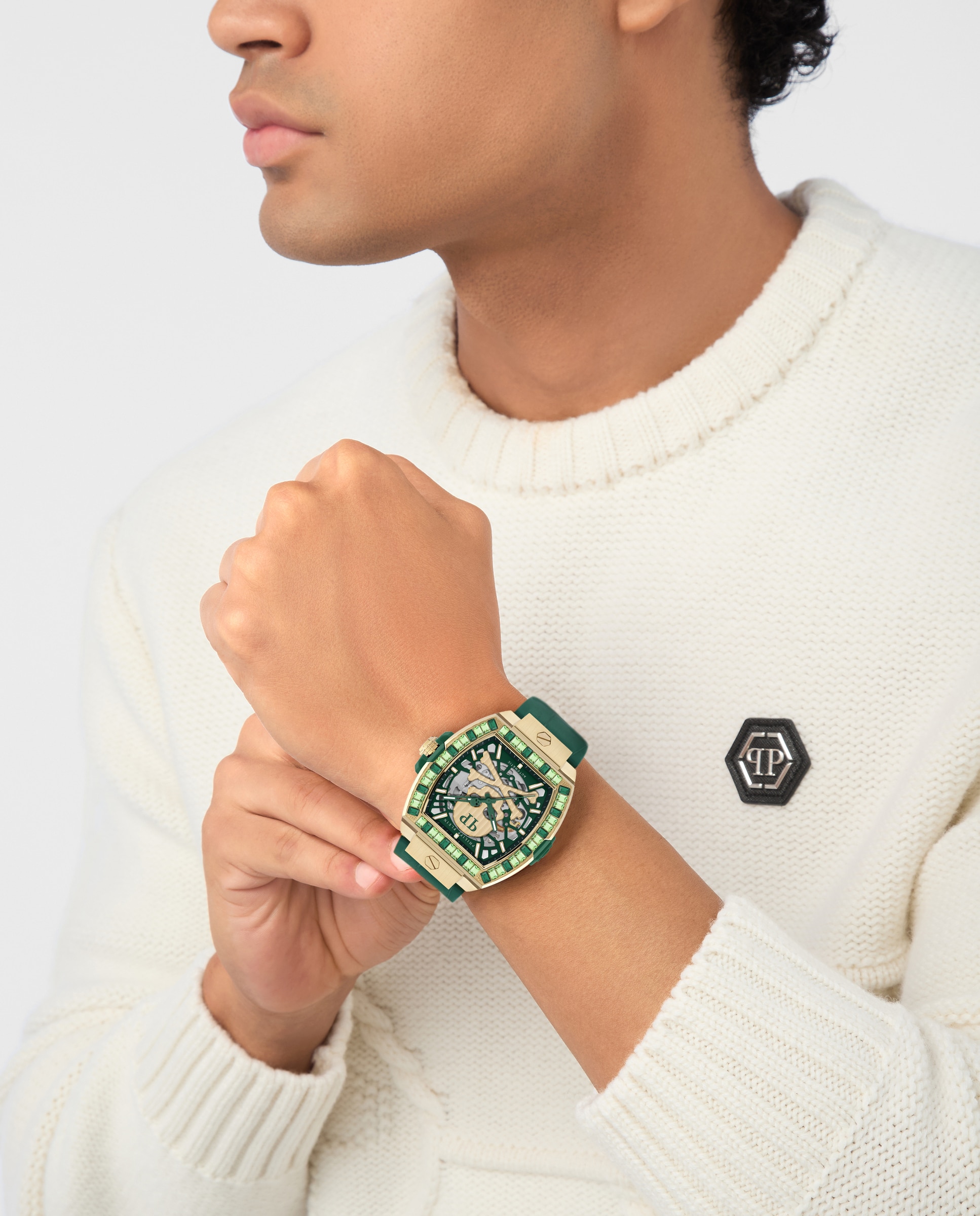 Reloj de hombre the skeleton baguettes pwjha0226 automático de piel y correa - Philipp Plein - Verde Verde-4
