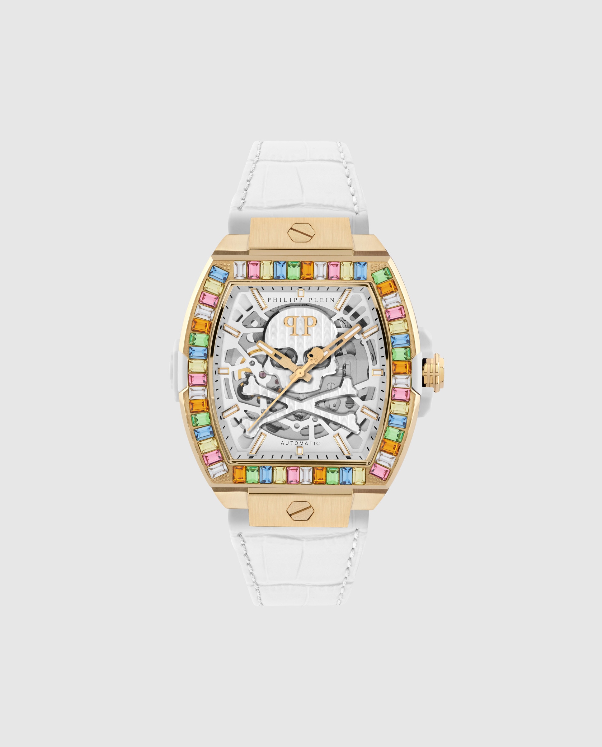 Imagen 0 de Reloj de hombre the skeleton baguettes pwjha0326 automático de piel y correa blanca Blanco