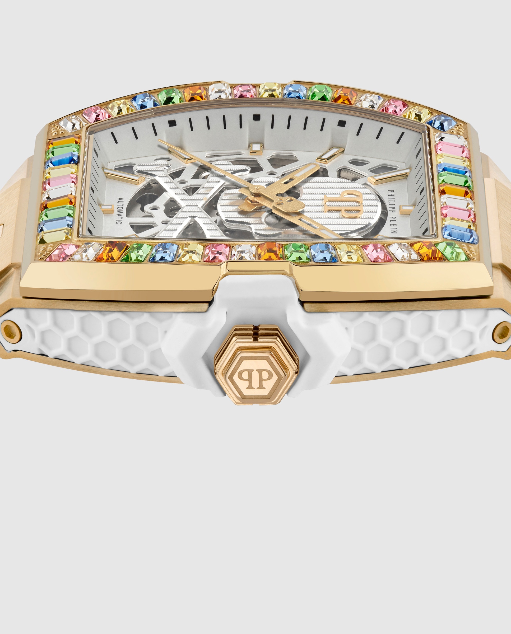 Reloj de hombre the skeleton baguettes pwjha0326 automático de piel y correa blanca - Philipp Plein - Blanco Blanco-2