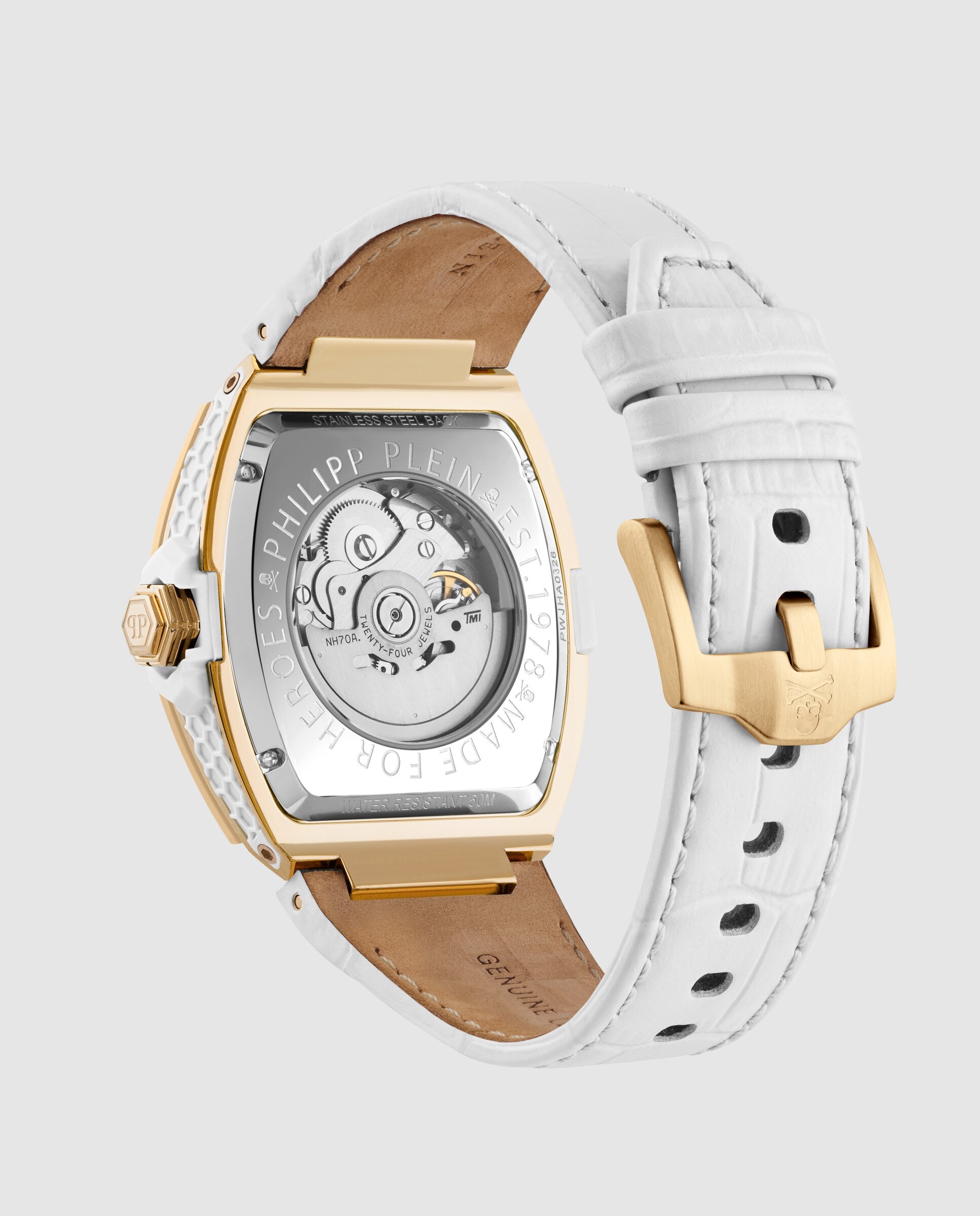 Reloj de hombre the skeleton baguettes pwjha0326 automático de piel y correa blanca - Philipp Plein - Blanco Blanco-3