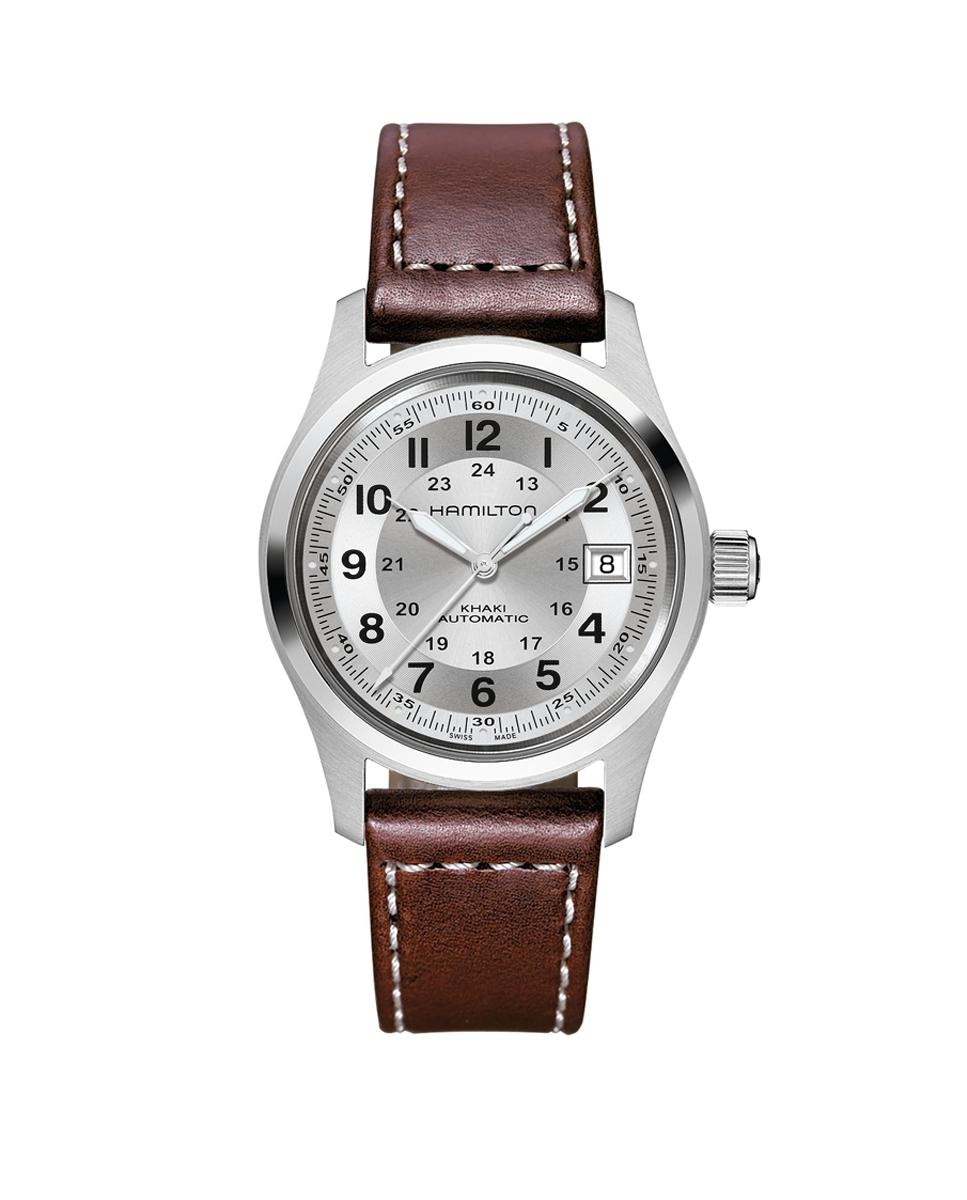 Reloj de hombre automático Khaki Field de 38 mm H70455553 con calendario y correa de piel Marrón-1