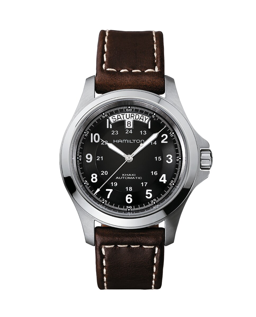 Reloj de hombre automático Khaki Field King de 40 mm H64455533 con calendario y correa de piel