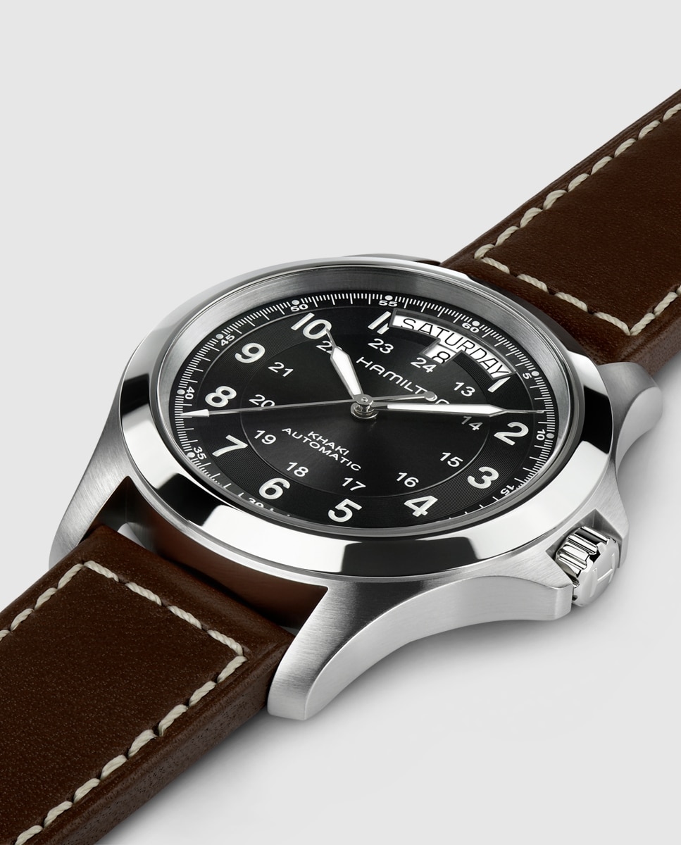 Imagen 3 de Reloj de hombre automático Khaki Field King de 40 mm H64455533 con calendario y correa de piel - Hamilton - Marrón Marrón