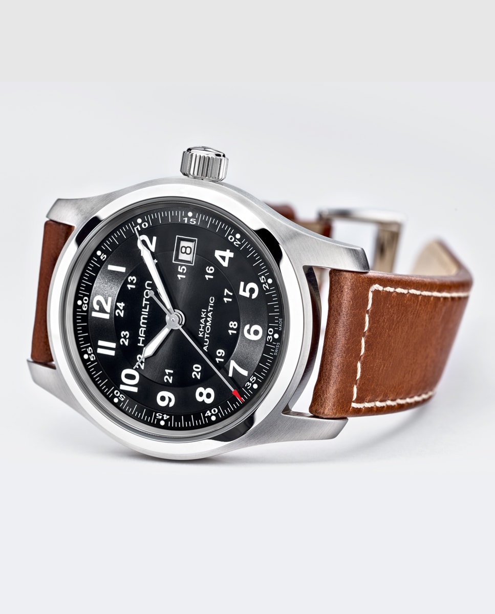 Imagen 2 de Reloj de hombre automático khaki field de 42 mm h70555533 con calendario y correa de piel - Hamilton - Marrón Marrón