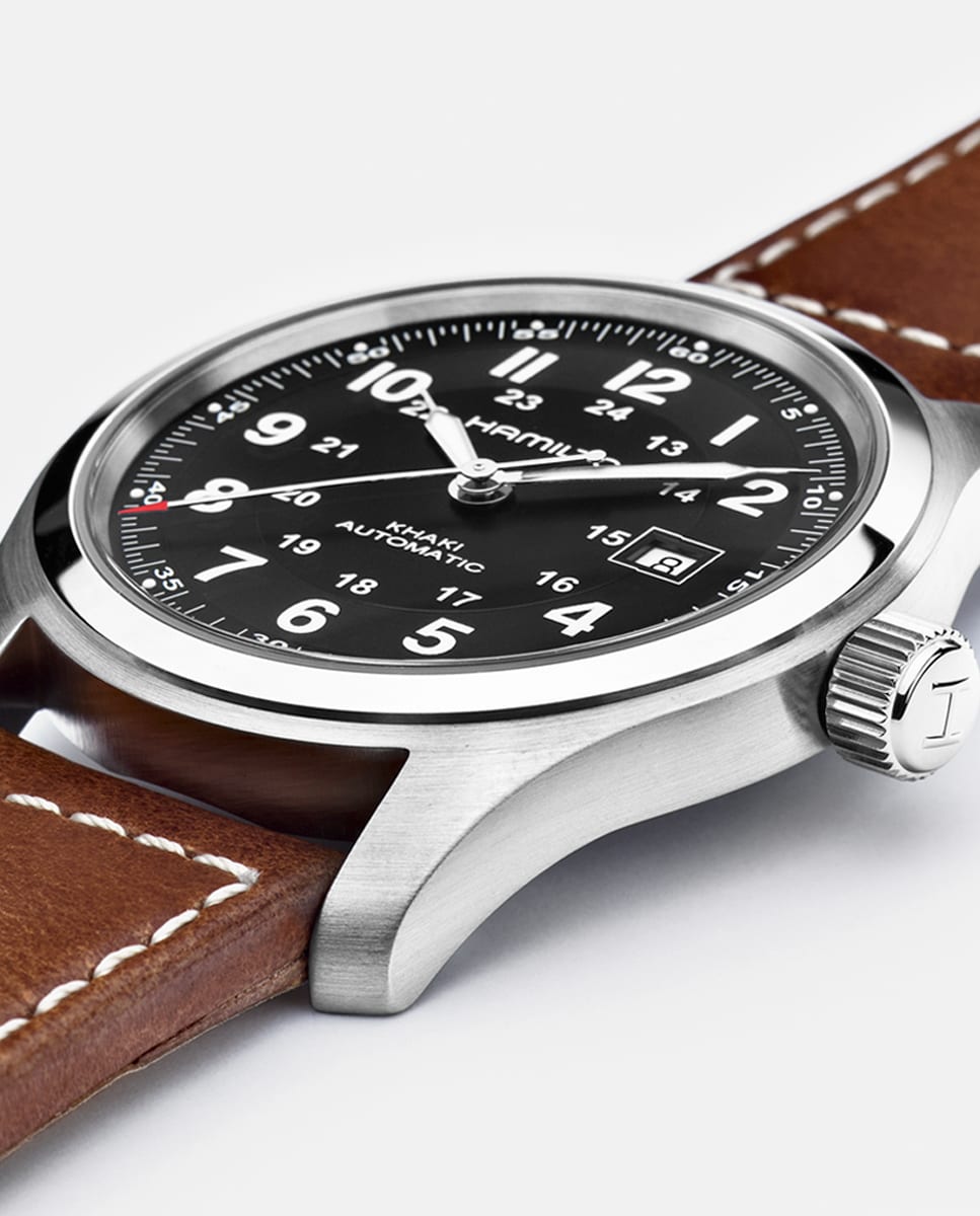 Imagen 3 de Reloj de hombre automático khaki field de 42 mm h70555533 con calendario y correa de piel - Hamilton - Marrón Marrón