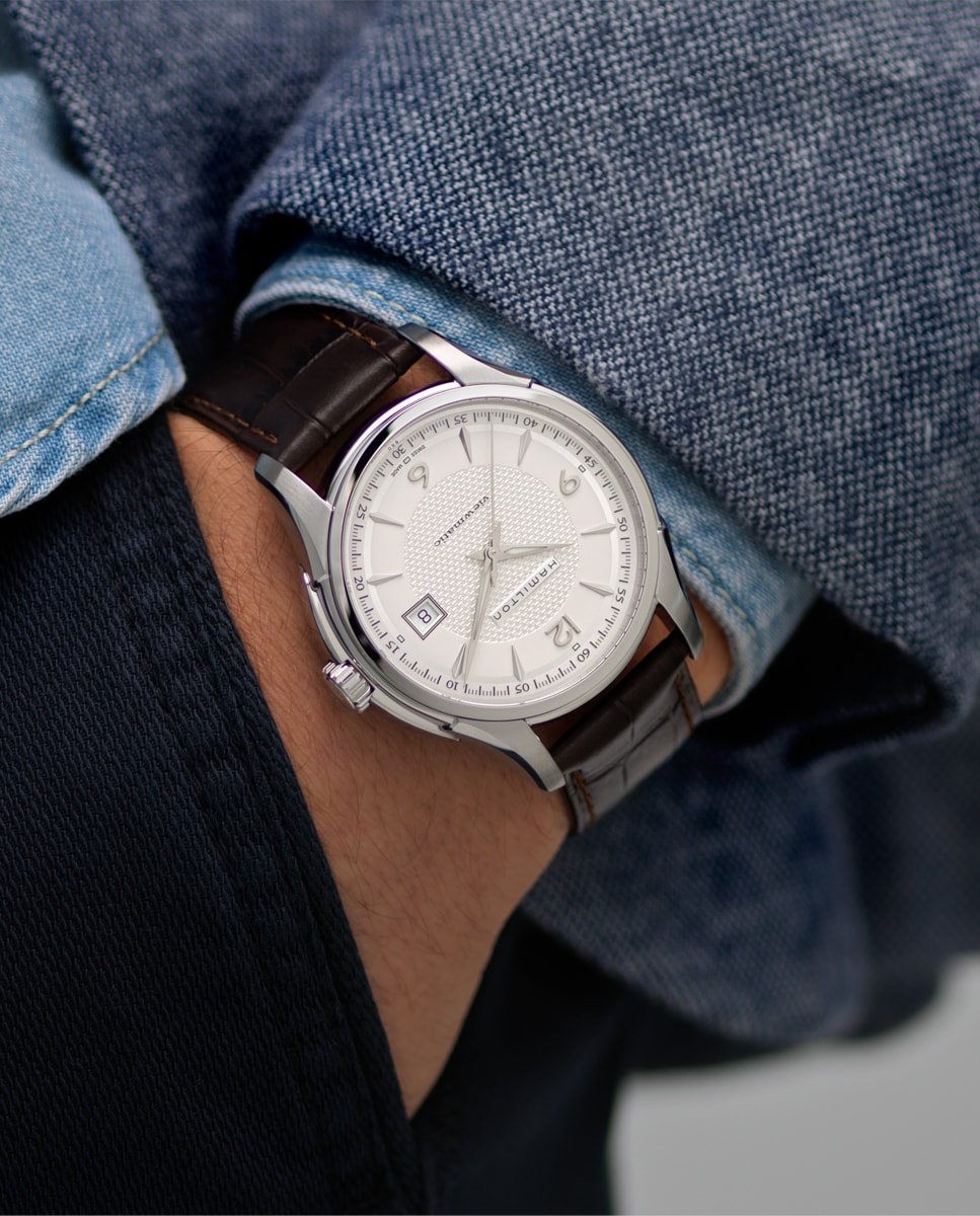 Imagen 0 de Reloj de hombre automático Jazzmaster Viewmatic de 40 mm H32515555 con calendario y correa de piel Marrón