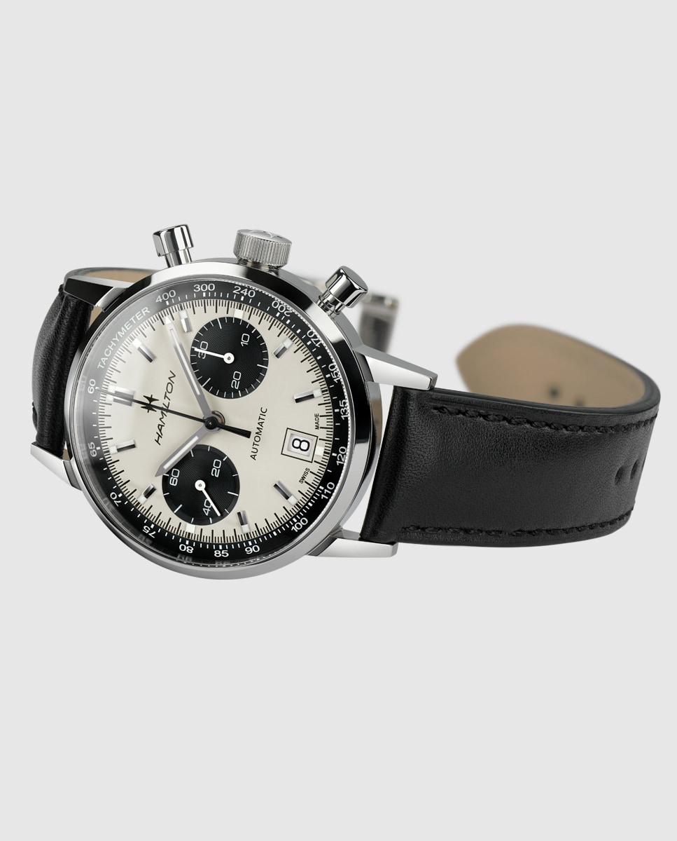 Reloj de hombre automático American Classic Intra-Matic H38416711 con cronógrafo y correa de piel - Hamilton - Negro Negro-2