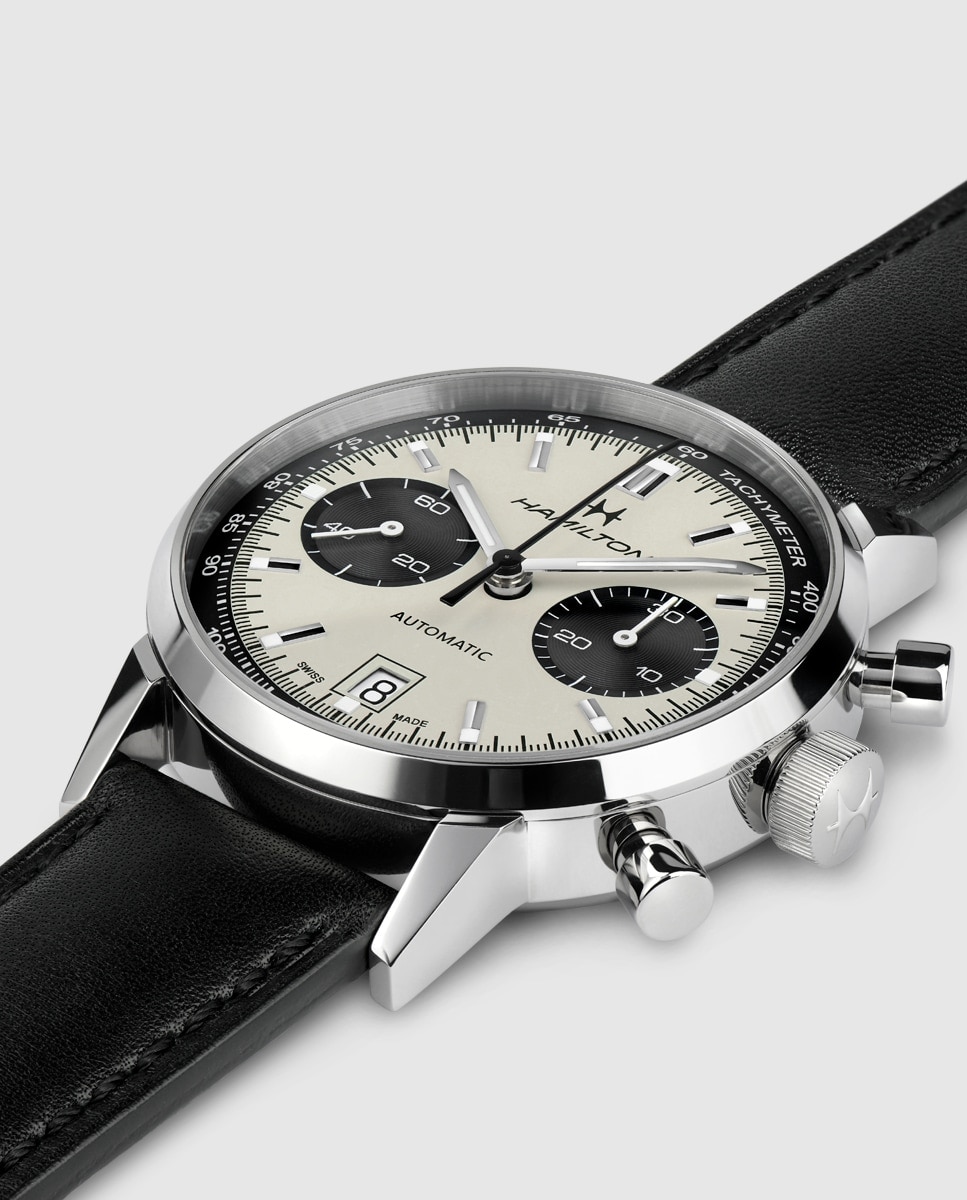 Reloj de hombre automático American Classic Intra-Matic H38416711 con cronógrafo y correa de piel - Hamilton - Negro Negro-3