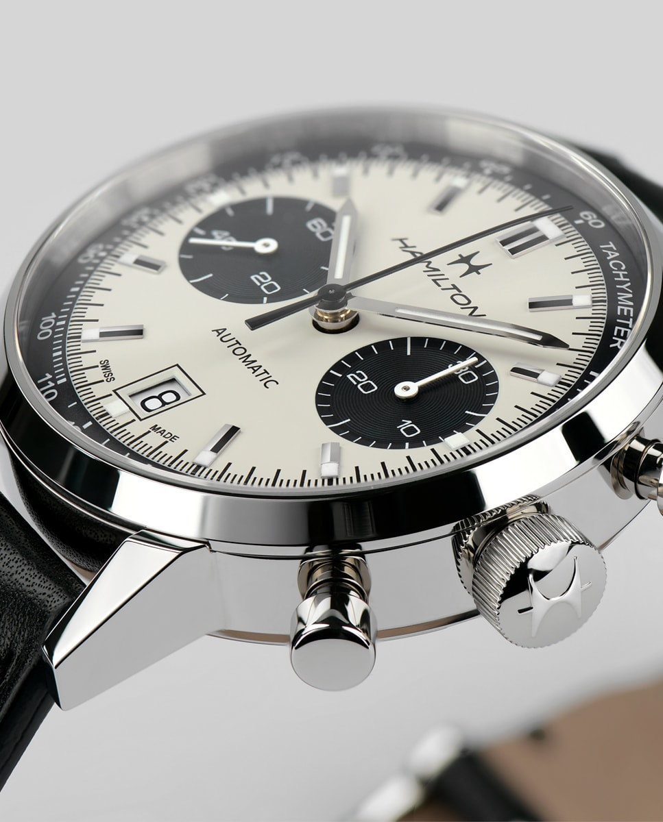 Reloj de hombre automático American Classic Intra-Matic H38416711 con cronógrafo y correa de piel - Hamilton - Negro Negro-4