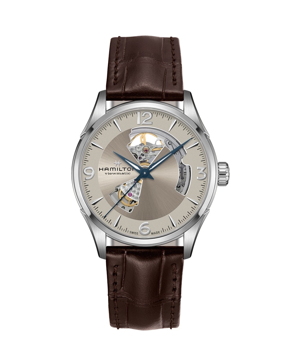 Reloj de hombre automático Jazzmaster Open Heart de 42 mm H32705521 con correa de piel Marrón-1