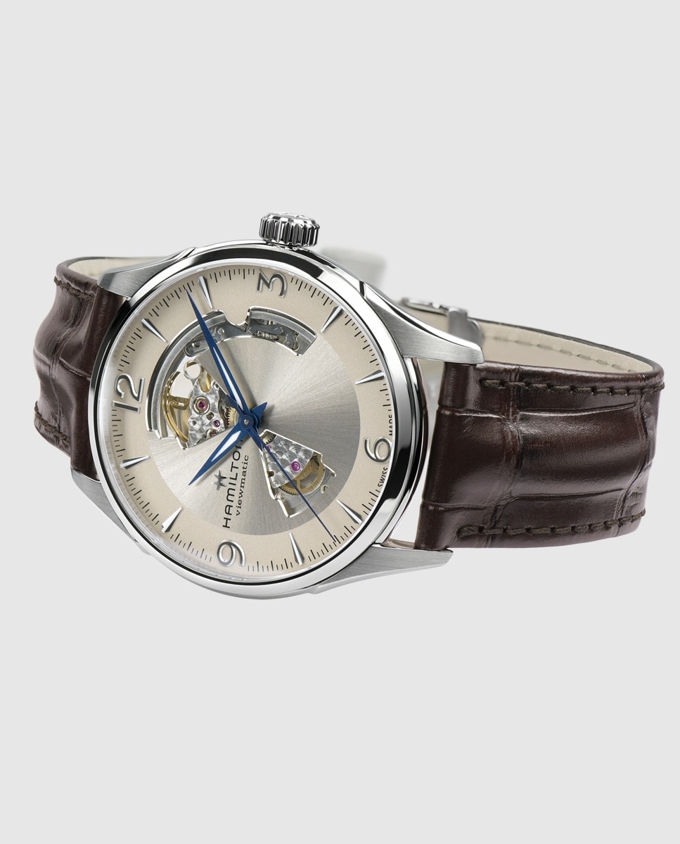 Reloj de hombre automático Jazzmaster Open Heart de 42 mm H32705521 con correa de piel Marrón-2