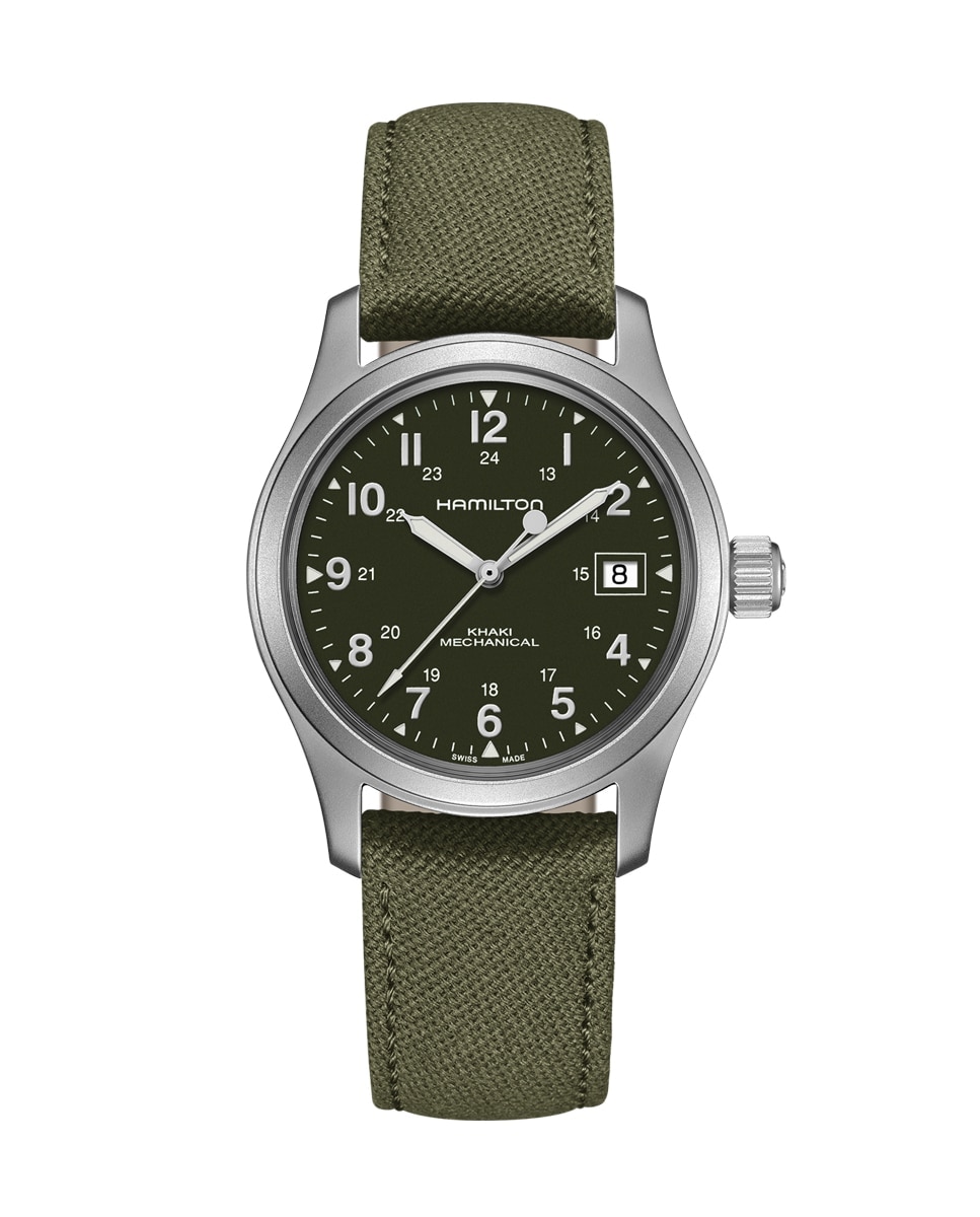 Reloj de hombre mecanico Khaki Field de 38 mm H69439363 con calendario y correa de textil Hamilton El Corte Ingles