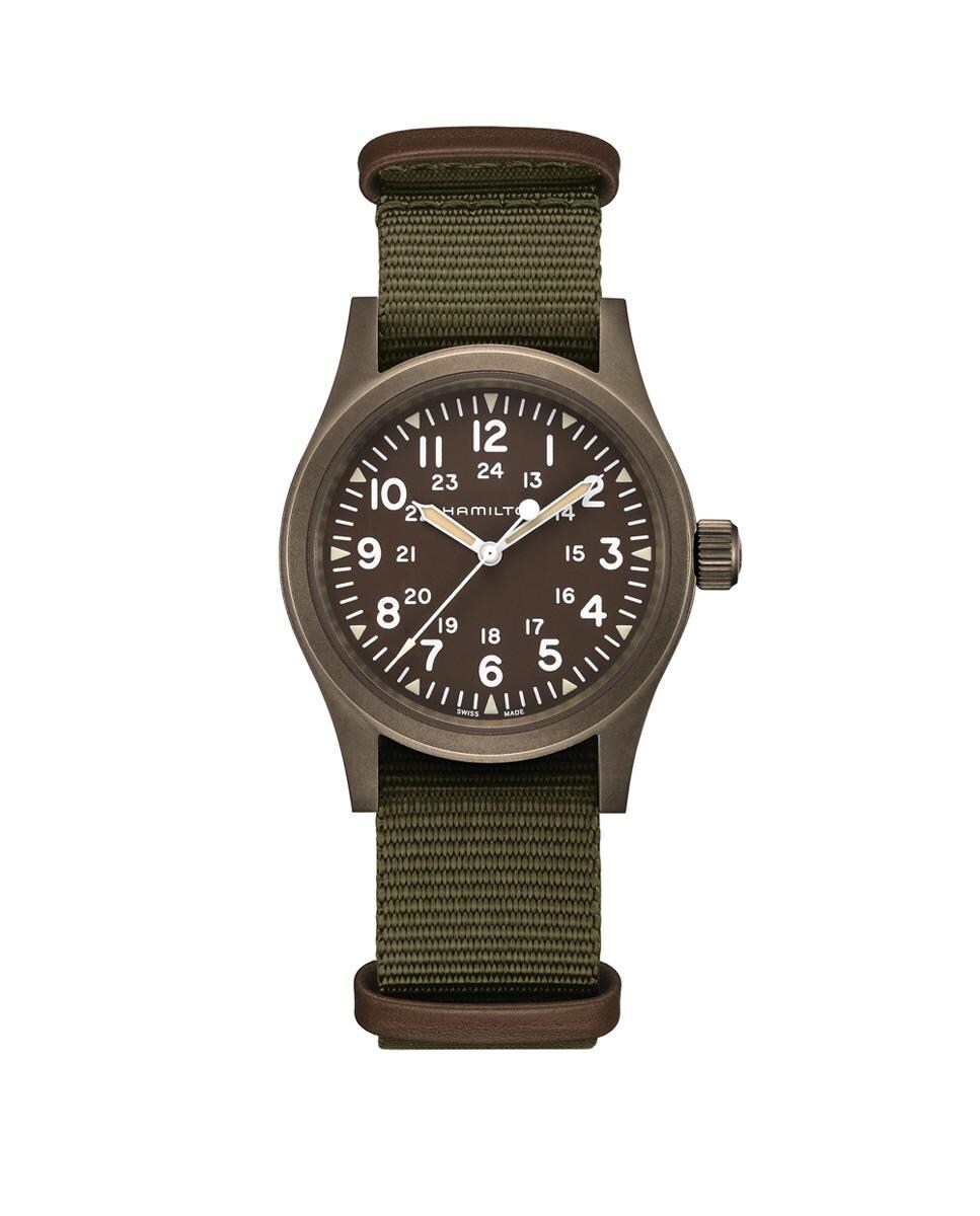 Reloj de hombre mecánico Khaki Field de 38 mm H69449961 con correa textil Verde-1