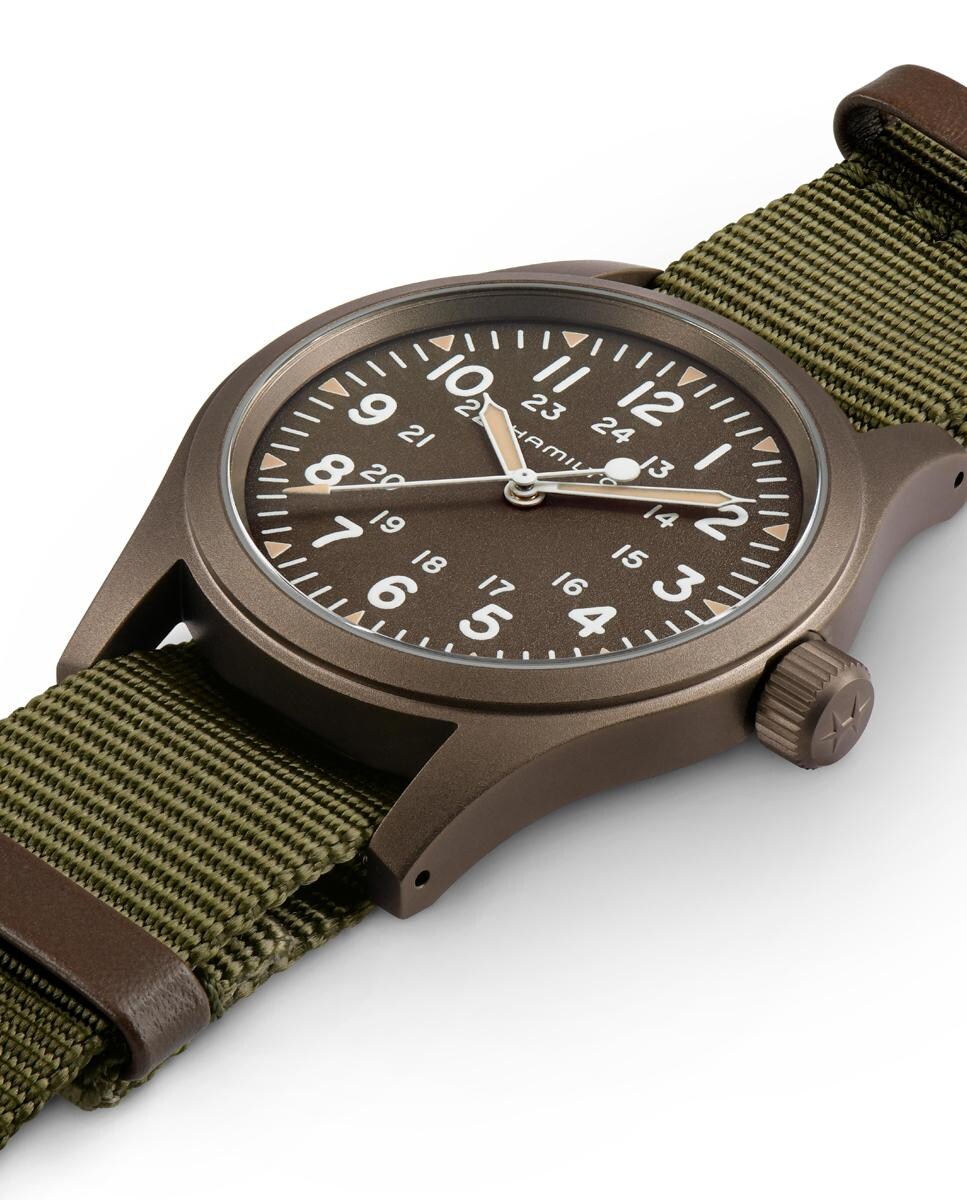 Reloj de hombre mecánico Khaki Field de 38 mm H69449961 con correa textil Verde-3