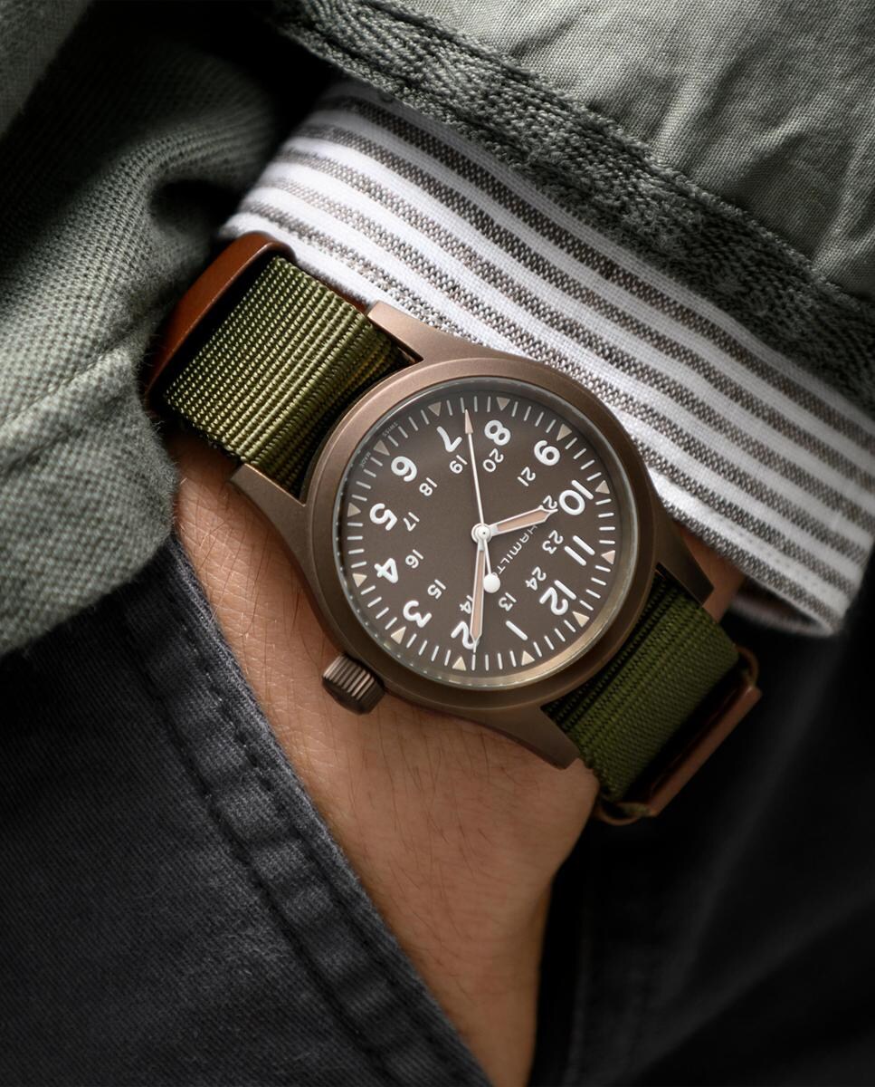 Reloj de hombre mecánico Khaki Field de 38 mm H69449961 con correa textil Verde-4