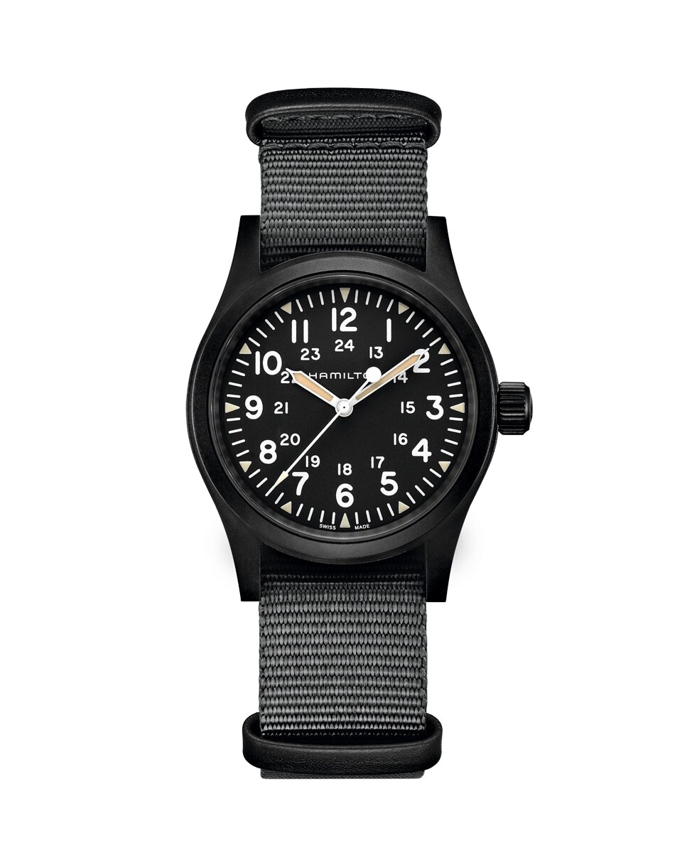 Reloj de hombre mecánico Khaki Field de 38 mm H69409930 con correa textil Gris-1