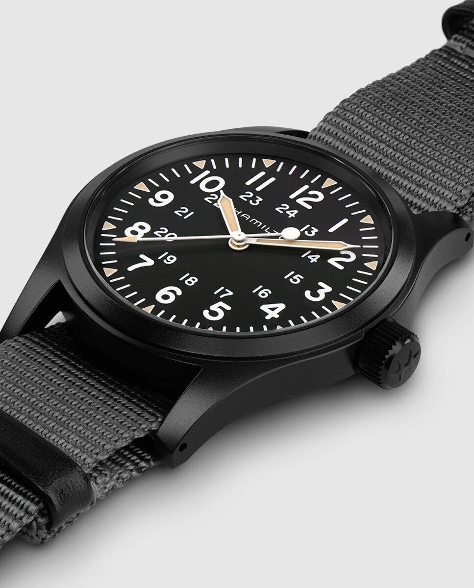 Reloj de hombre mecánico Khaki Field de 38 mm H69409930 con correa textil Gris-3