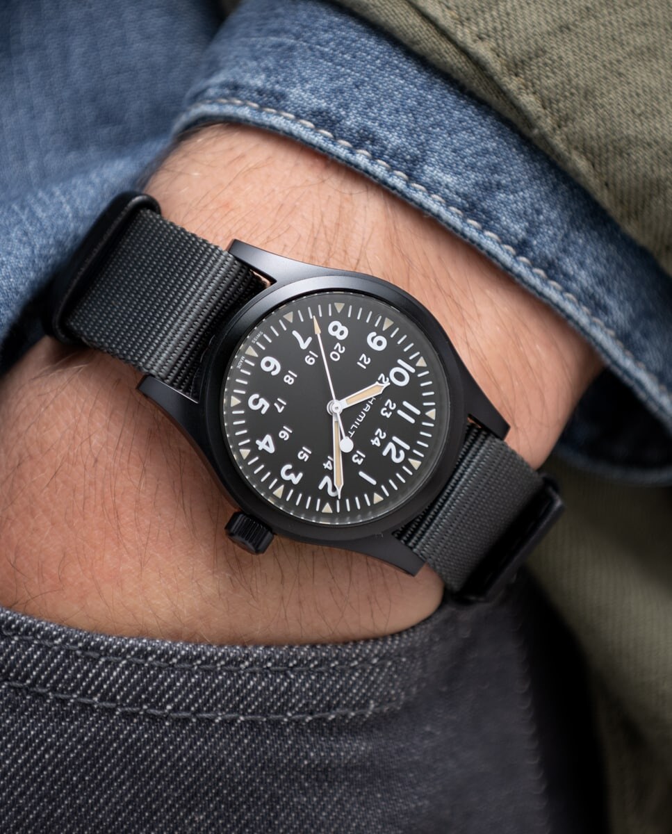 Reloj de hombre mecánico Khaki Field de 38 mm H69409930 con correa textil Gris-4