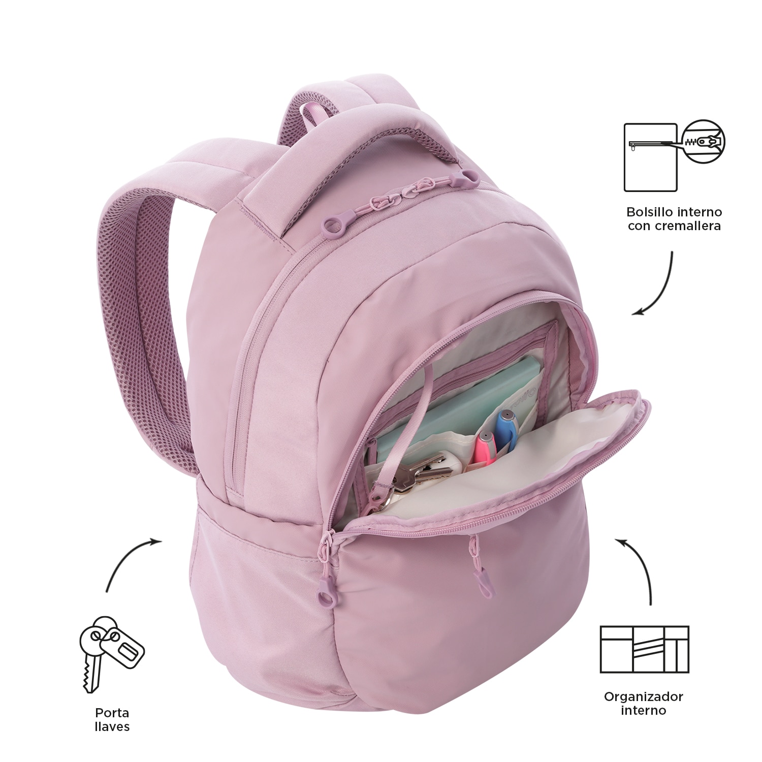 Mochila urbana totto steif nara para portátil de 14” Lila-6