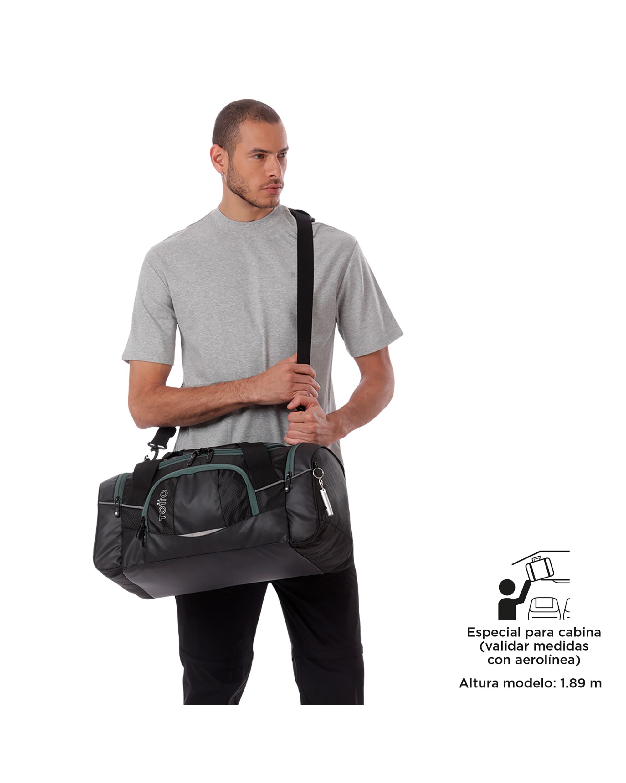 Bolsa grande Tek 20 con capacidad 30 L - Totto - Negro / Gris Negro / Gris-2