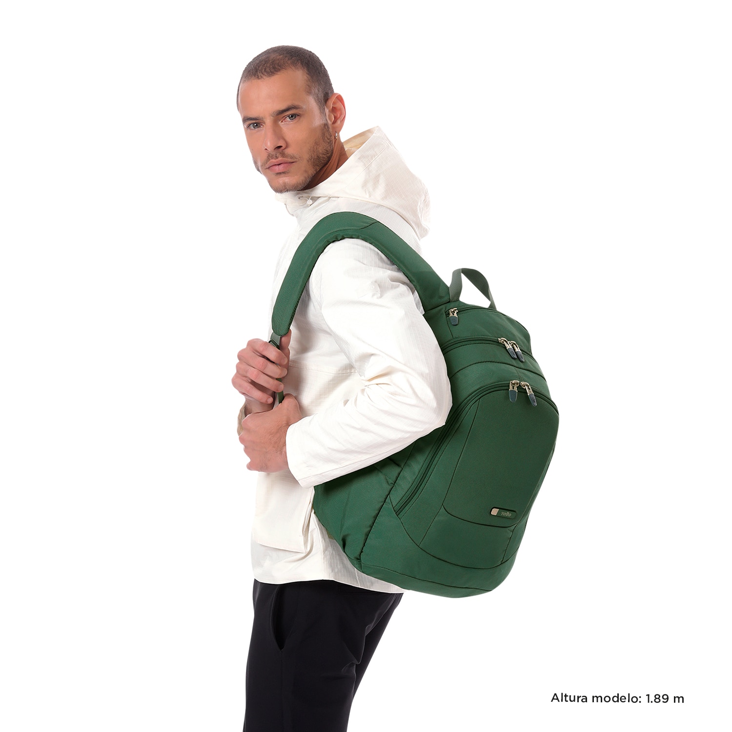 Mochila urbana totto goctal 2.0 para portátil de 14” y bolsillo para botella Verde oscuro-2