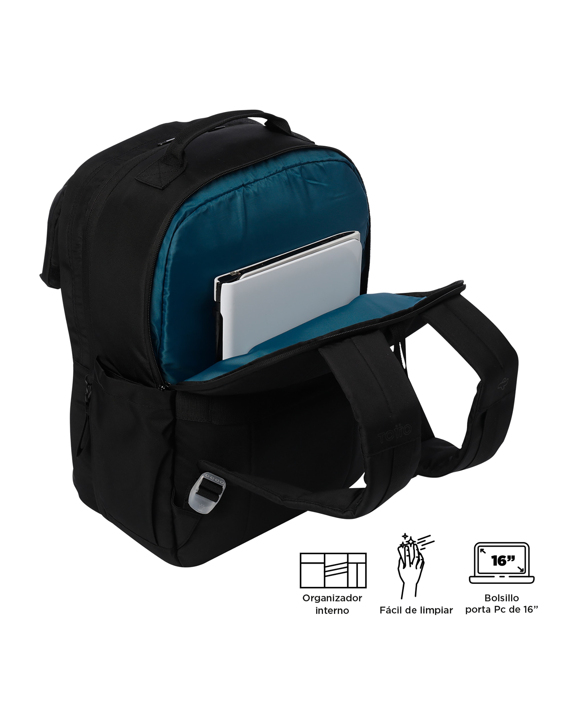 Mochila grande Elan Travel con capacidad 30 L - Totto - Negro Negro-5