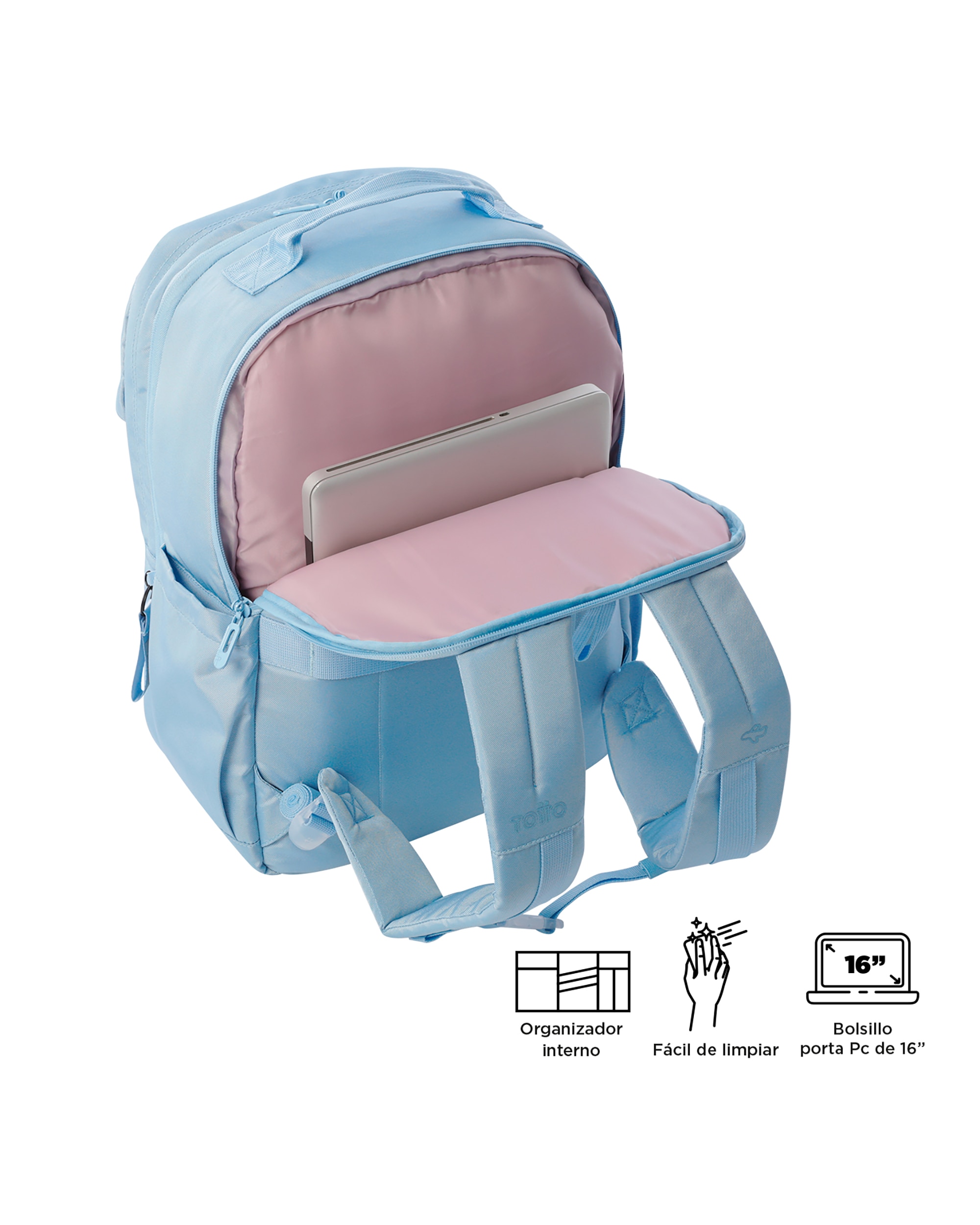 Mochila grande Elan Travel con capacidad 30 L - Totto - Azul claro Azul claro-5