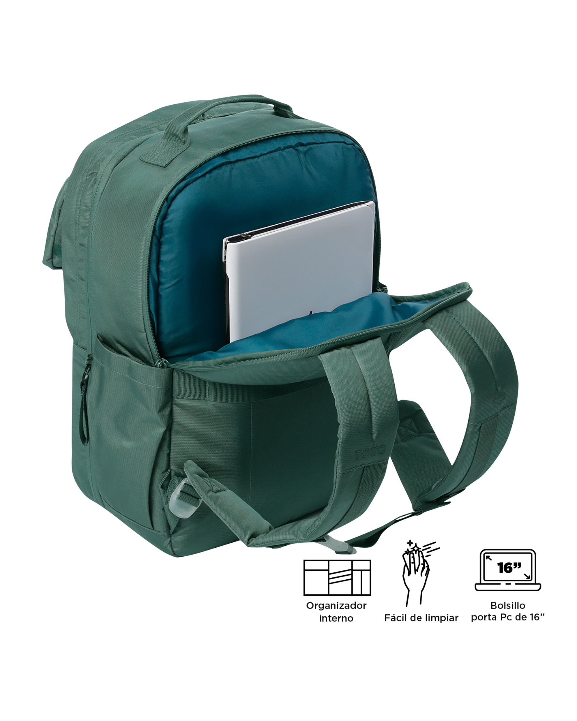 Mochila grande Elan Travel con capacidad 30 L - Totto - Verde oscuro Verde oscuro-4