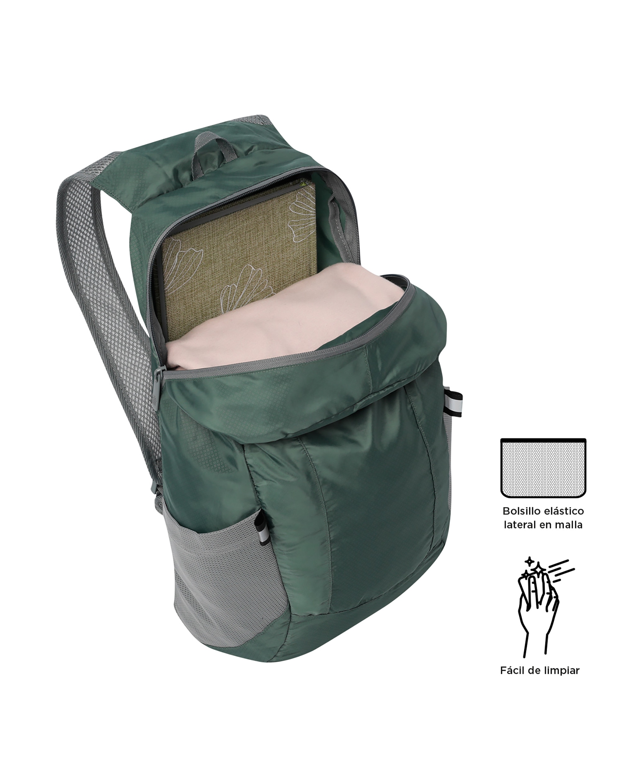Mochila grande Plegable Troker 15 con capacidad 15 L - Totto - Verde oscuro Verde oscuro-5