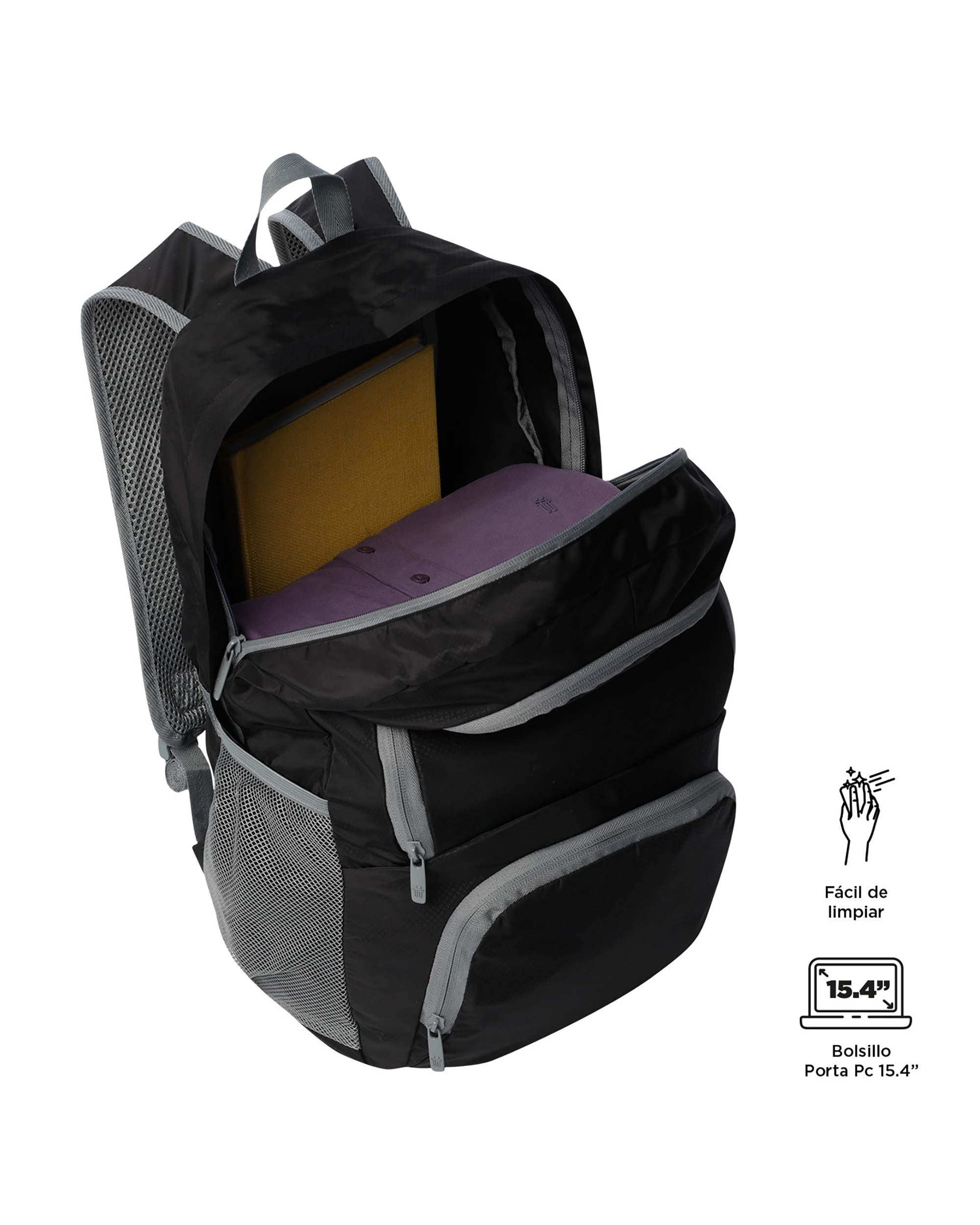 Mochila grande Plegable Syncro 27 con capacidad 22 L - Totto - Negro Negro-5
