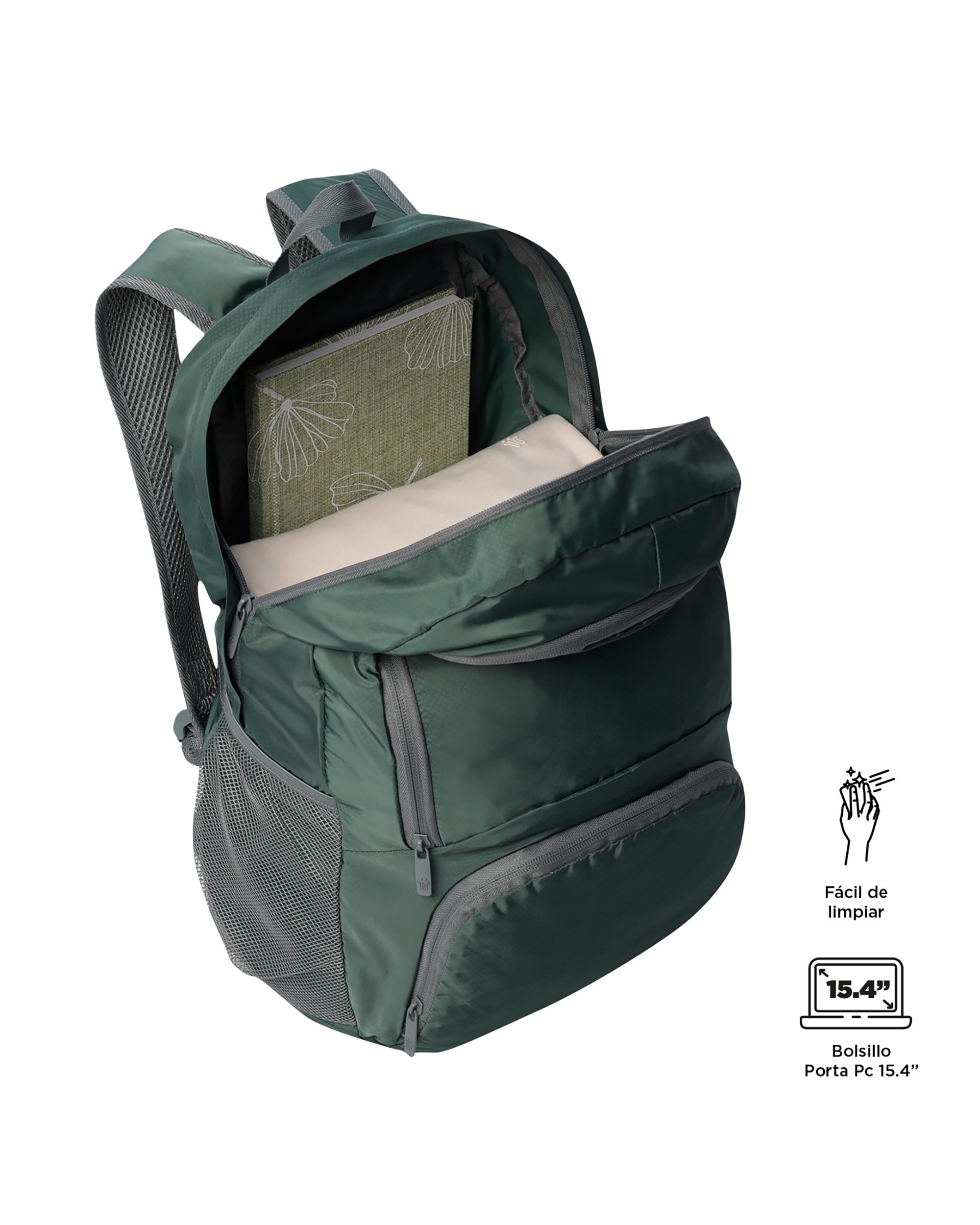 Mochila grande Plegable Syncro 27 con capacidad 22 L - Totto - Verde oscuro Verde oscuro-5