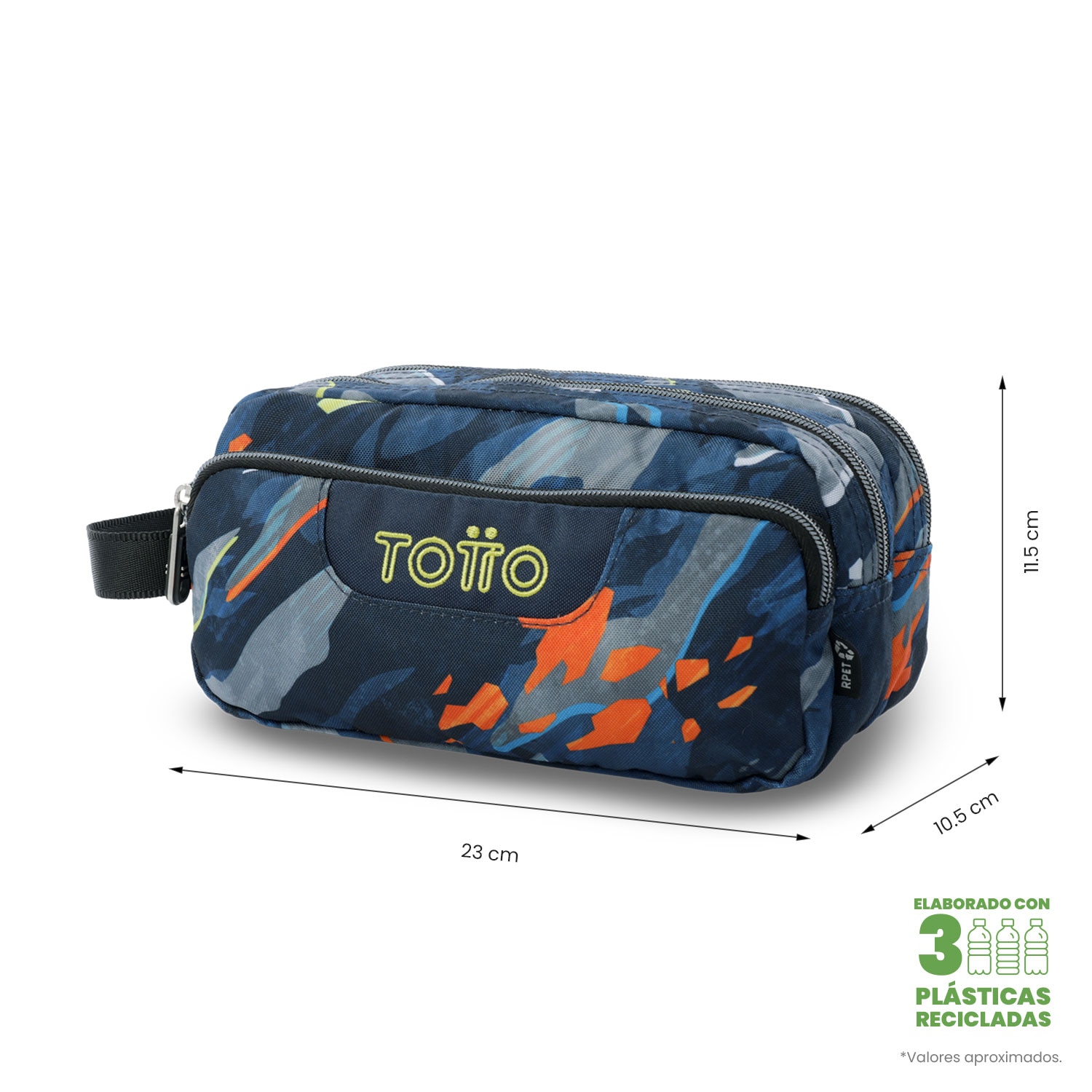 Estuche escolar Totto Agapec con 3 compartimentos Azul / Amarillo-2