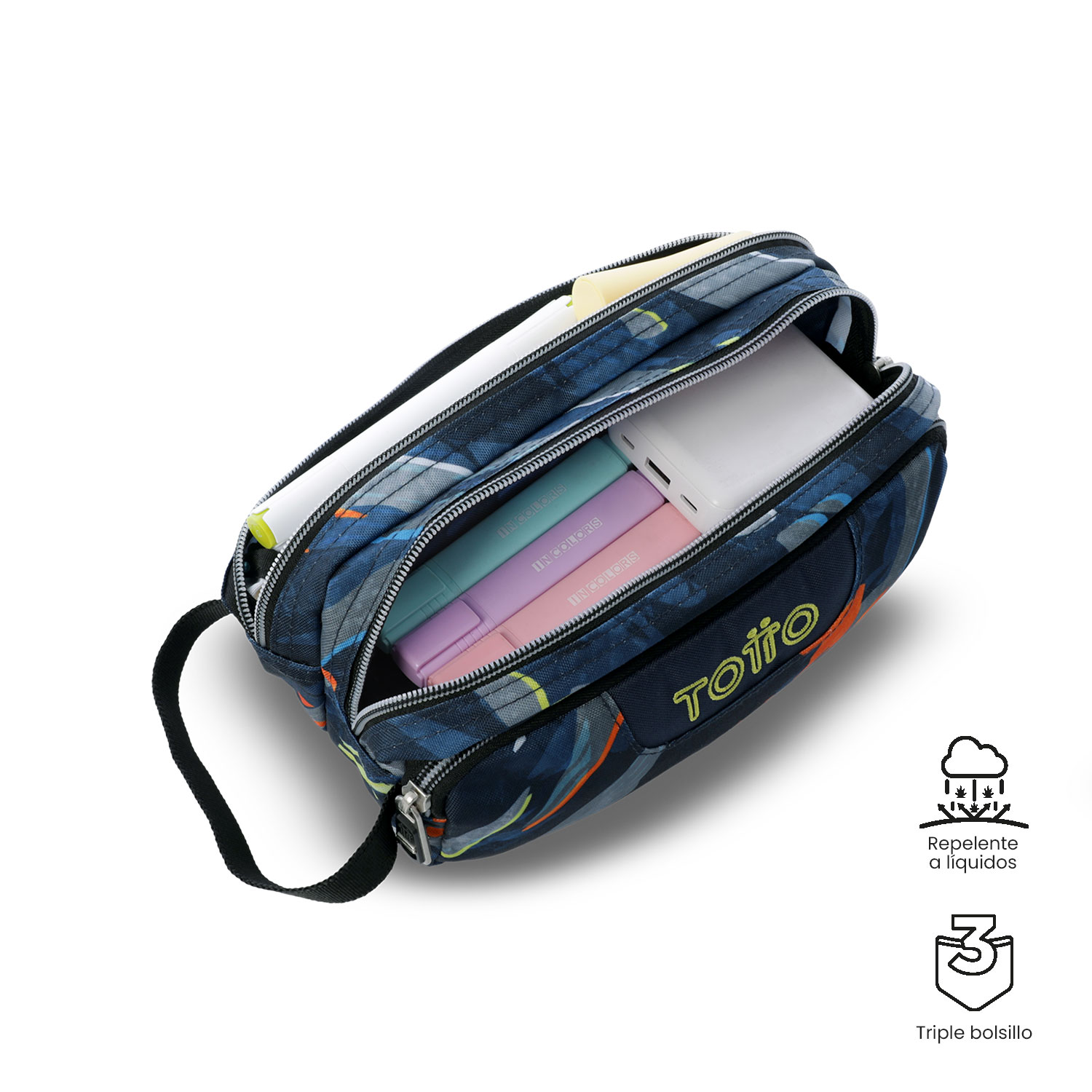 Estuche escolar Totto Agapec con 3 compartimentos Azul / Amarillo-3