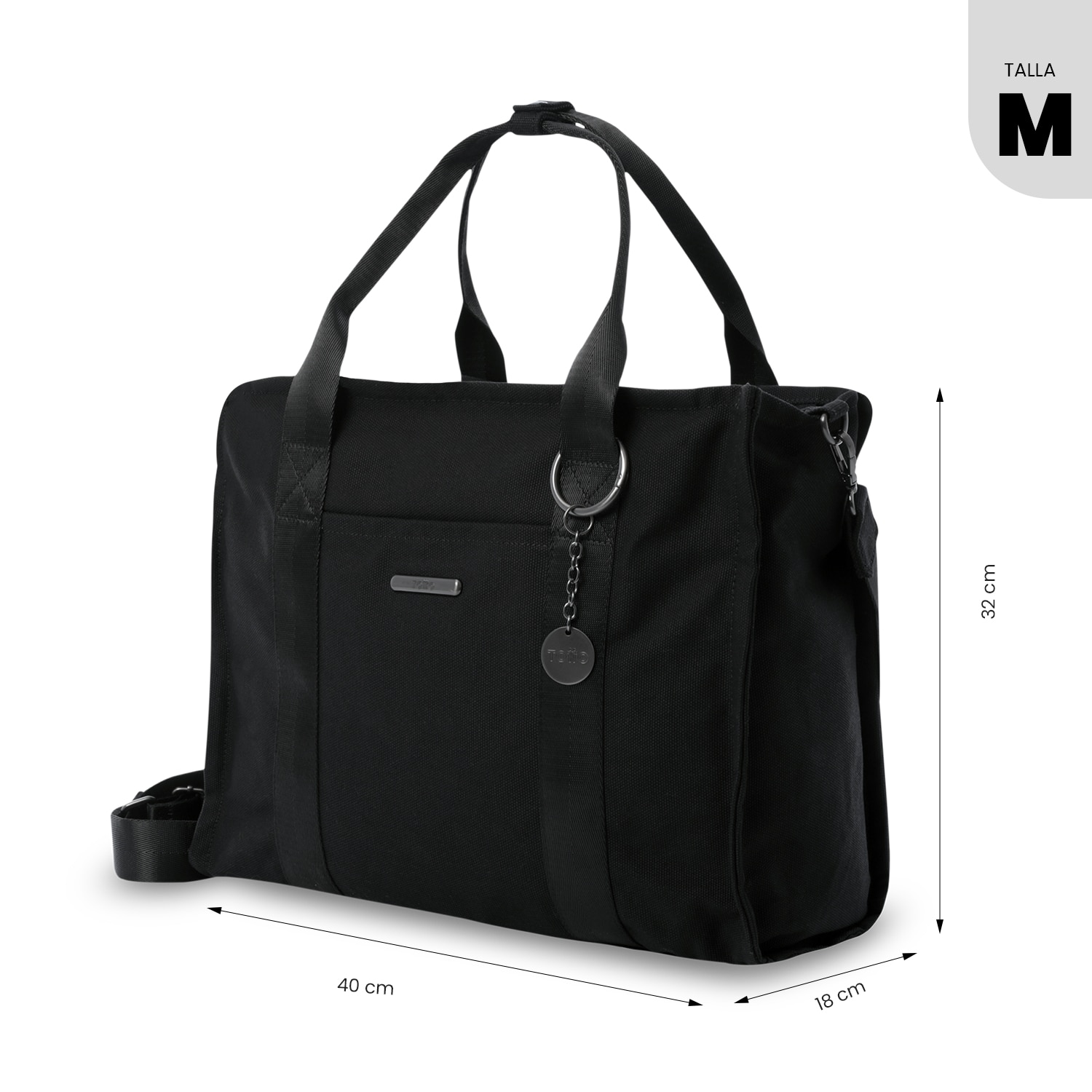 Bolso Totto Tote-Bag M mediano, 40 x 32 x 18 cm y capacidad de 23.04L Negro-3