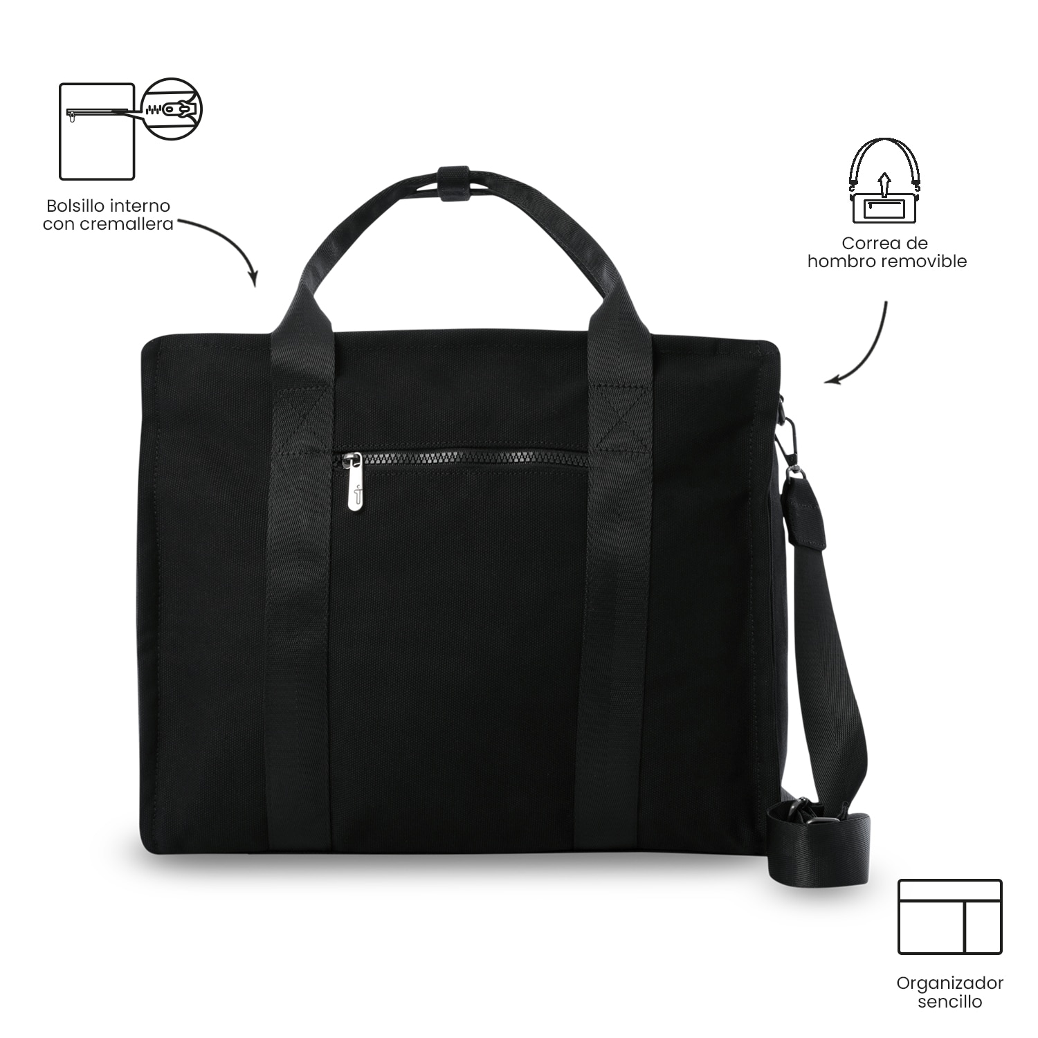 Bolso Totto Tote-Bag M mediano, 40 x 32 x 18 cm y capacidad de 23.04L Negro-4