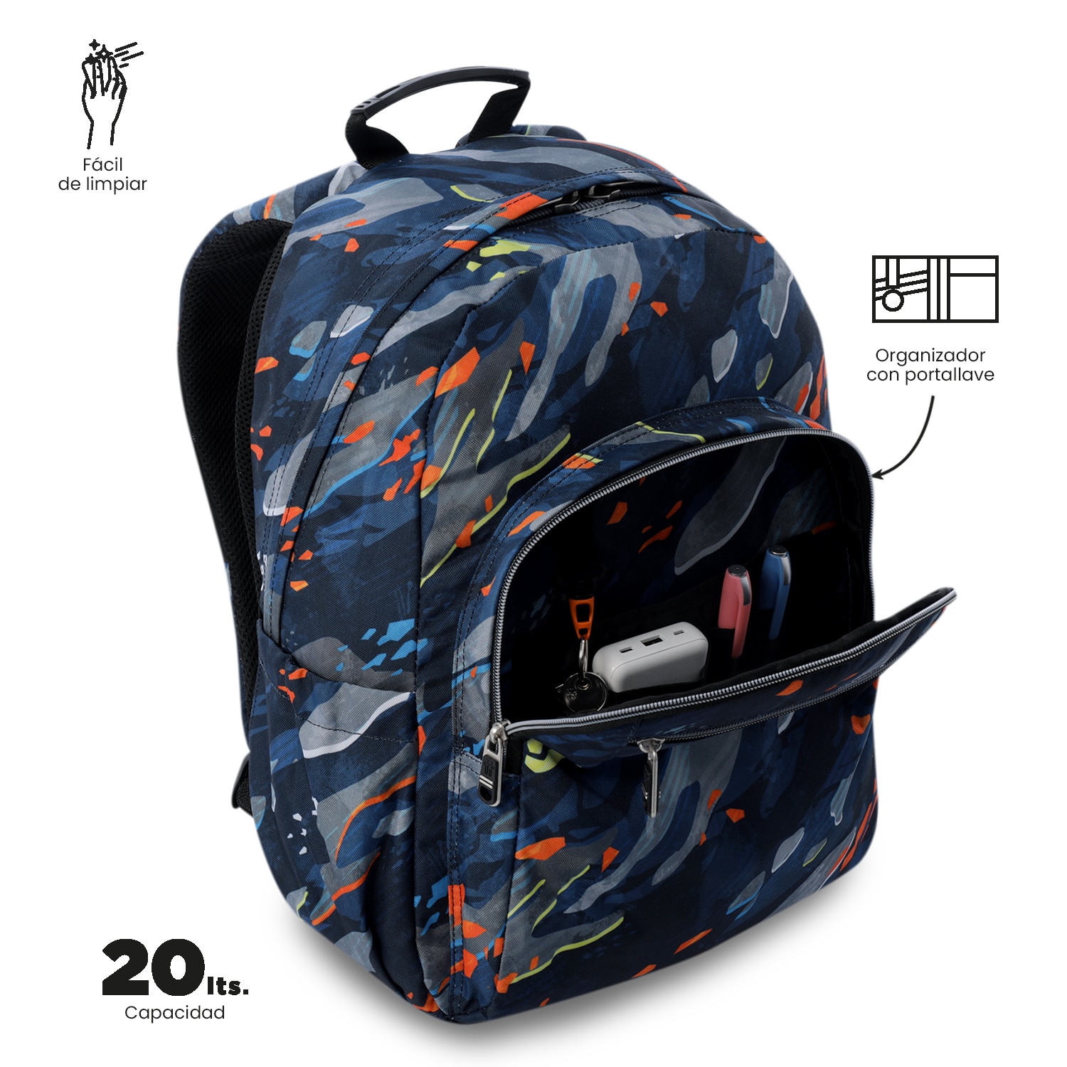 Mochila escolar totto acuareles groove para portátil de 14” y adaptable a carro Azul / Amarillo-6