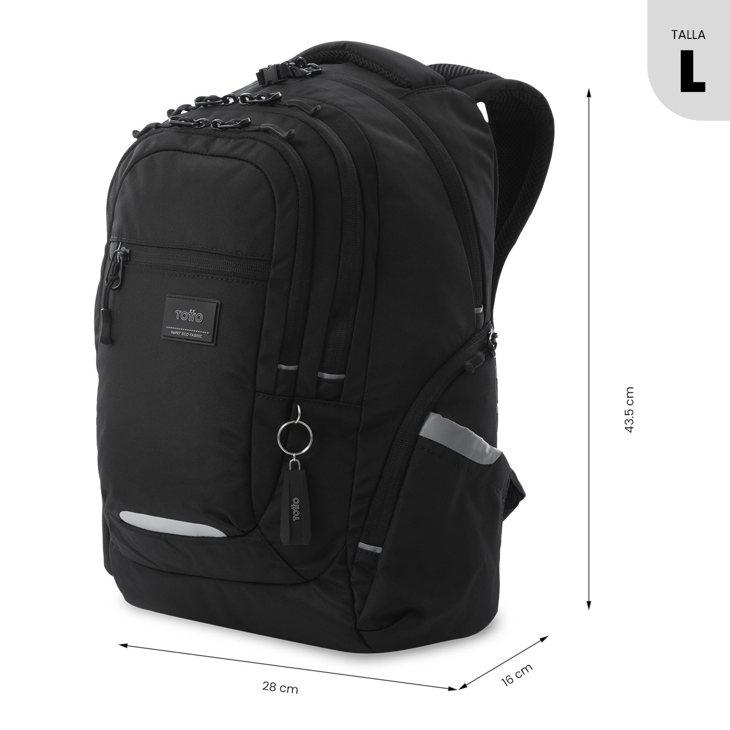 Mochila Totto Eufrates grande, compartimento para portátil de 13'', medidas 28 x 43.5 x 16 cm y capacidad de 19.49L Negro-3