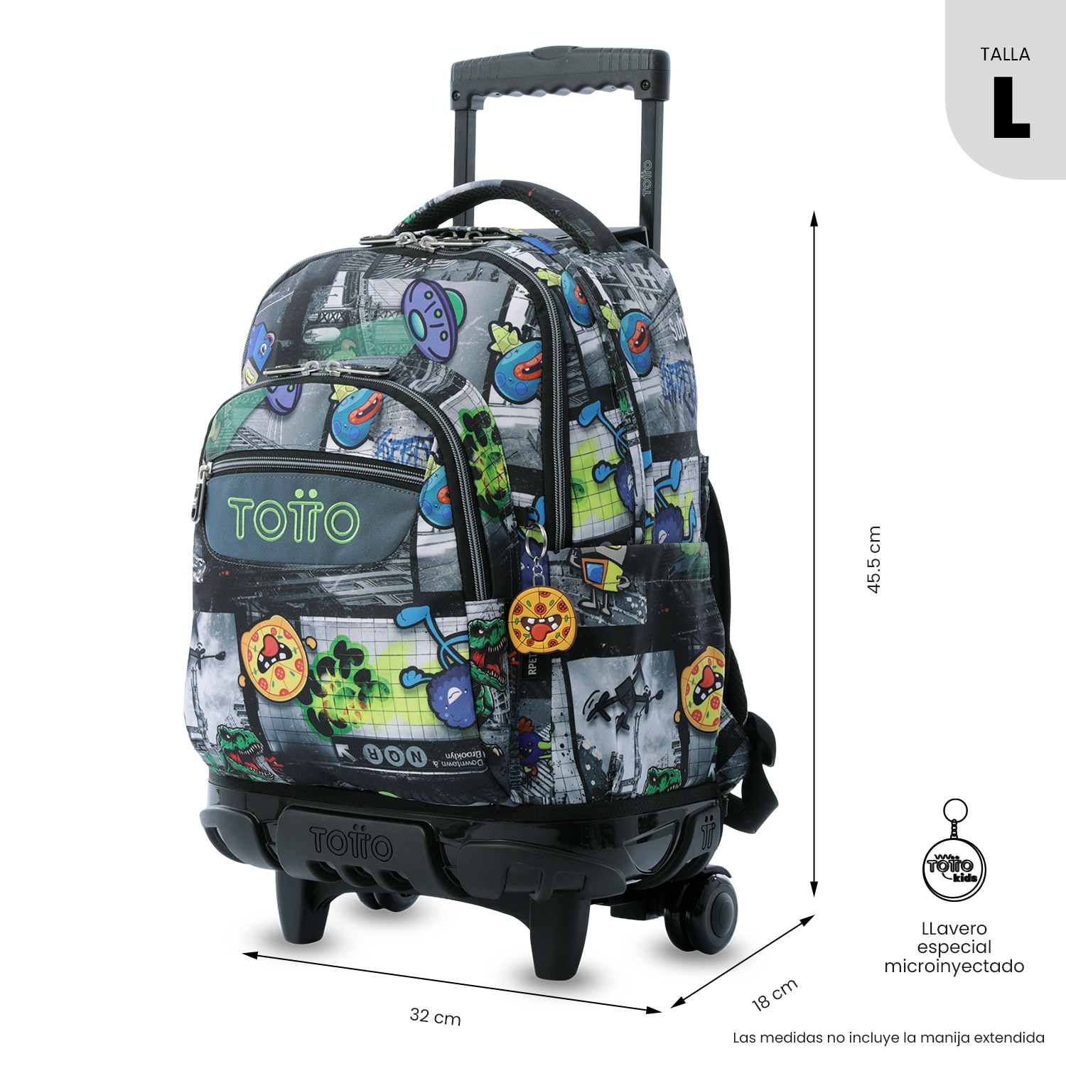 Imagen 2 de Mochila escolar ruedas totto renglones rolly para portátil de 15.4” y capacidad de 26l Negro