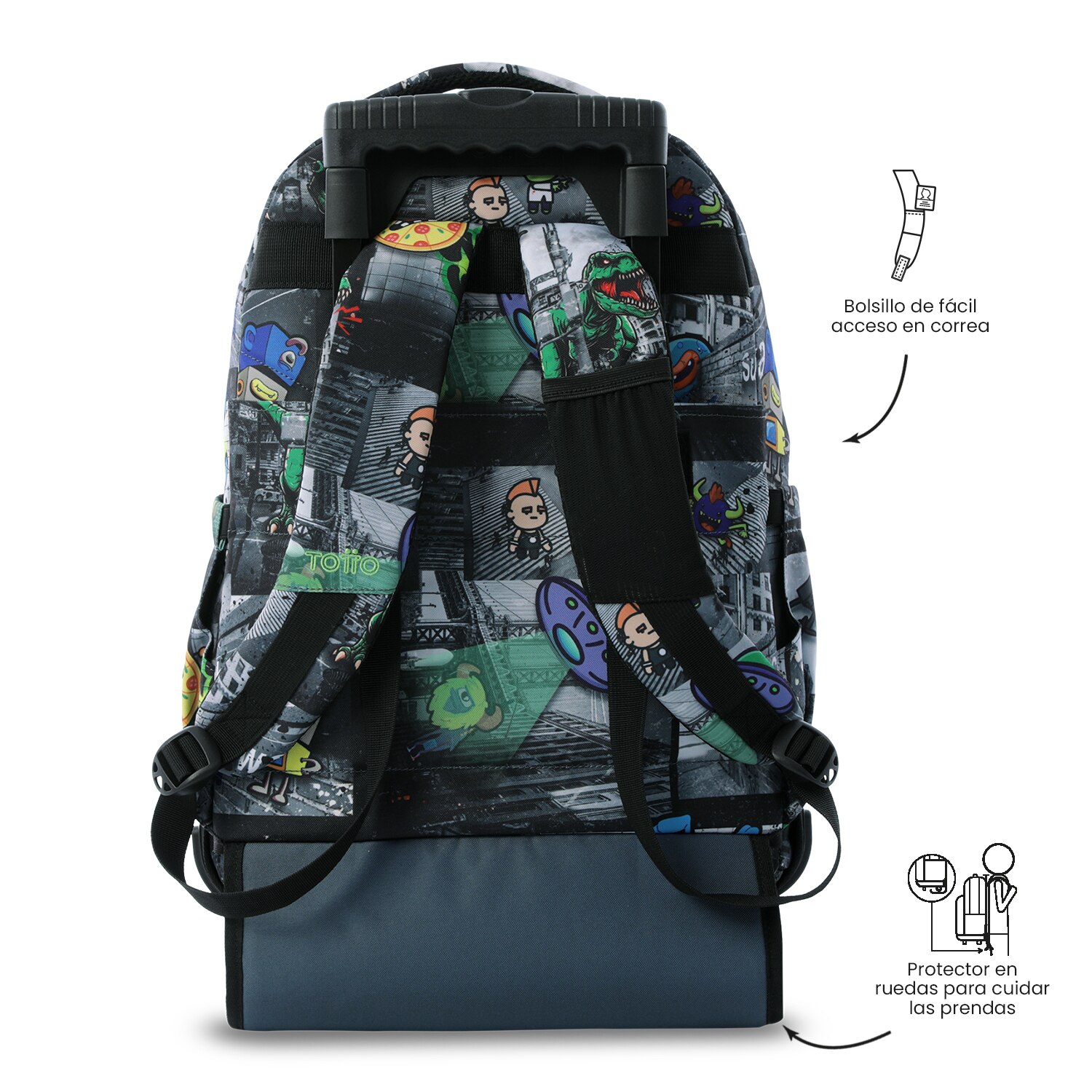 Imagen 4 de Mochila escolar ruedas totto renglones rolly para portátil de 15.4” y capacidad de 26l Negro