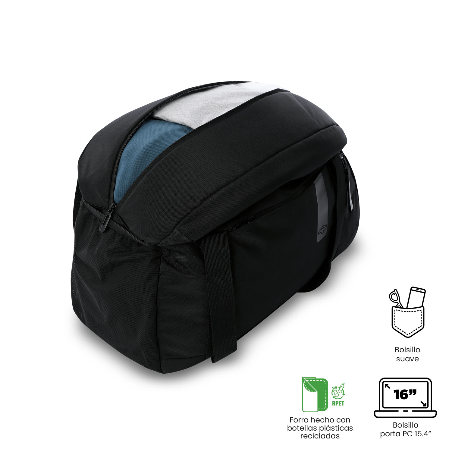 Bolsa viaje Totto Elan grande, medidas 51 x 35 x 19 cm y capacidad de 33,90L - Negro Negro-5