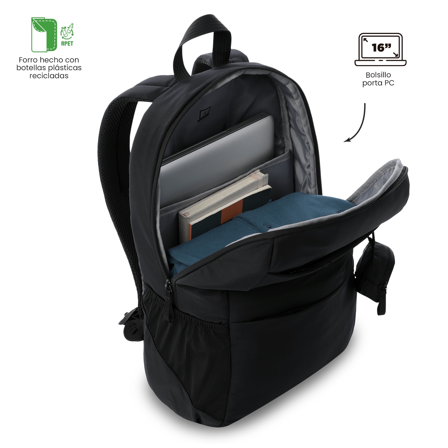 Imagen 5 de Mochila ejecutiva totto suzuka para portátil de 16” y bolsillo secreto Negro
