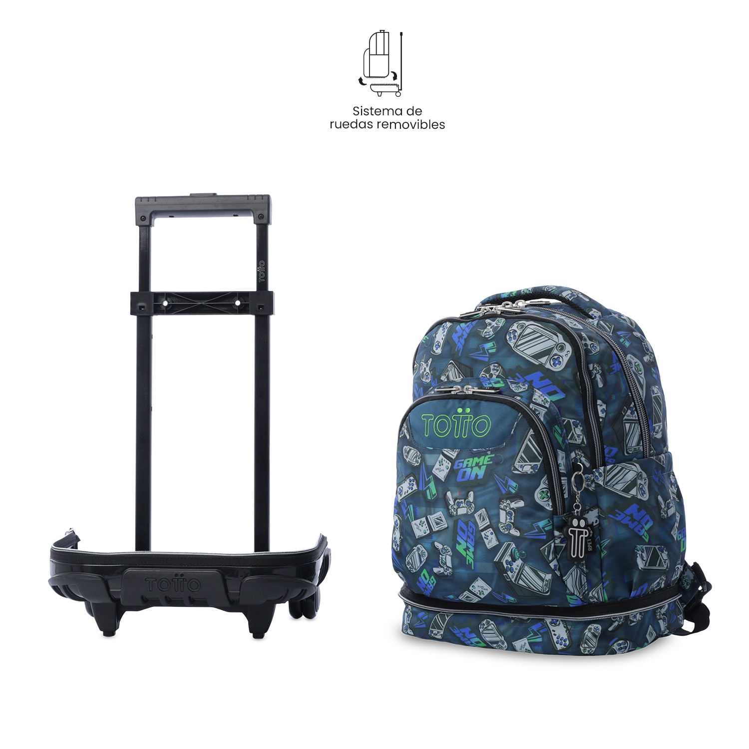 Mochila escolar ruedas totto tiza desmontable button para portátil de 15.4” y capacidad de 26l Azul / Verde-5