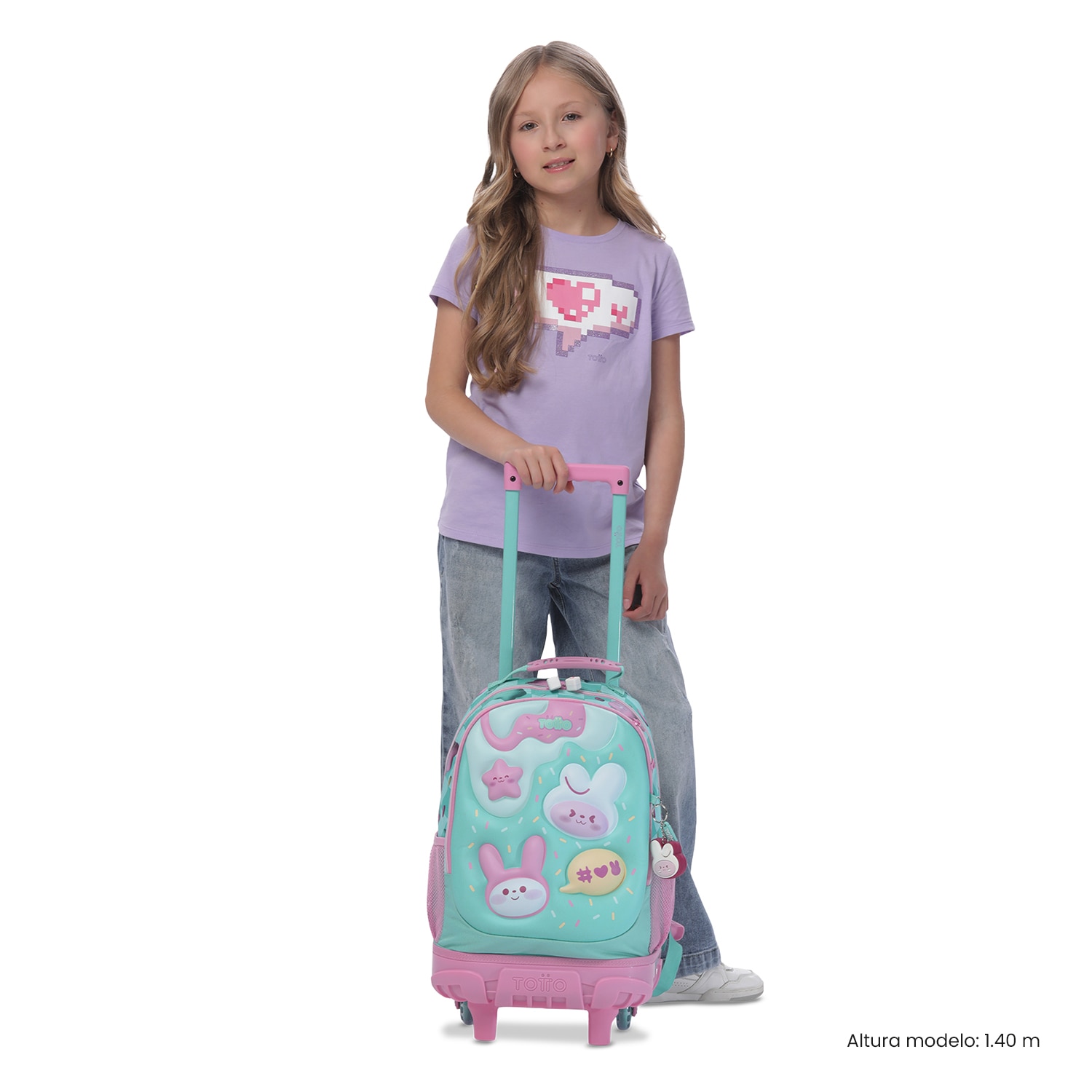 Mochila infantil ruedas totto bunny pump con bolsillos laterales y capacidad de 23.26l Azul-2