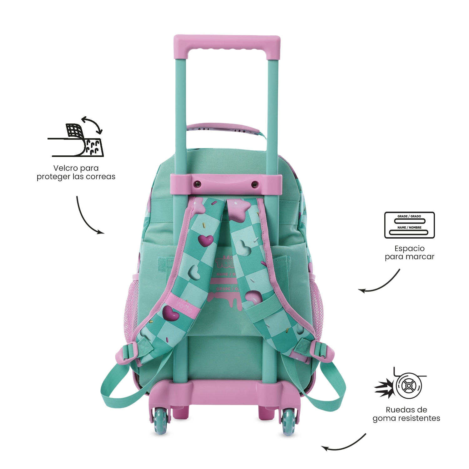 Mochila infantil ruedas totto bunny pump con bolsillos laterales y capacidad de 23.26l Azul-4