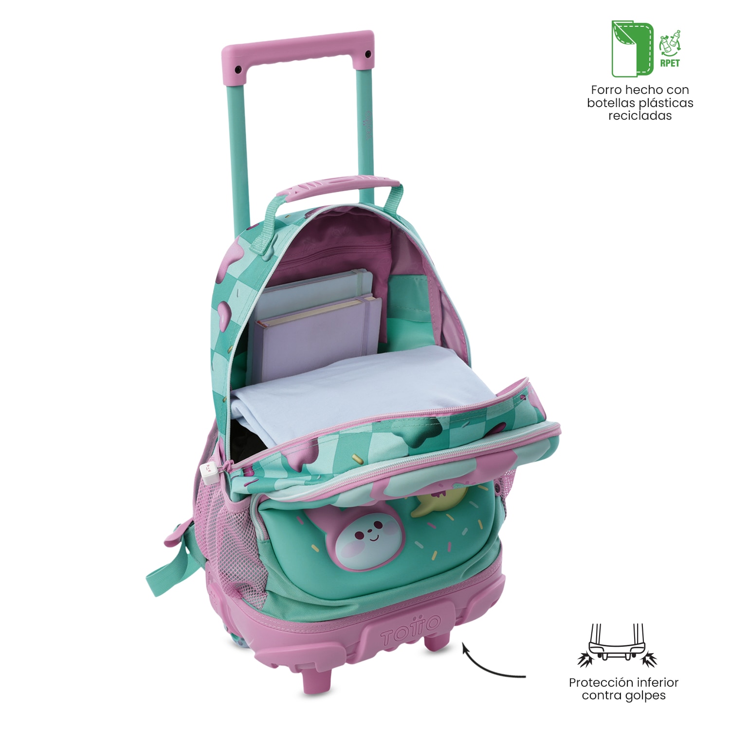Mochila infantil ruedas totto bunny pump con bolsillos laterales y capacidad de 23.26l Azul-5