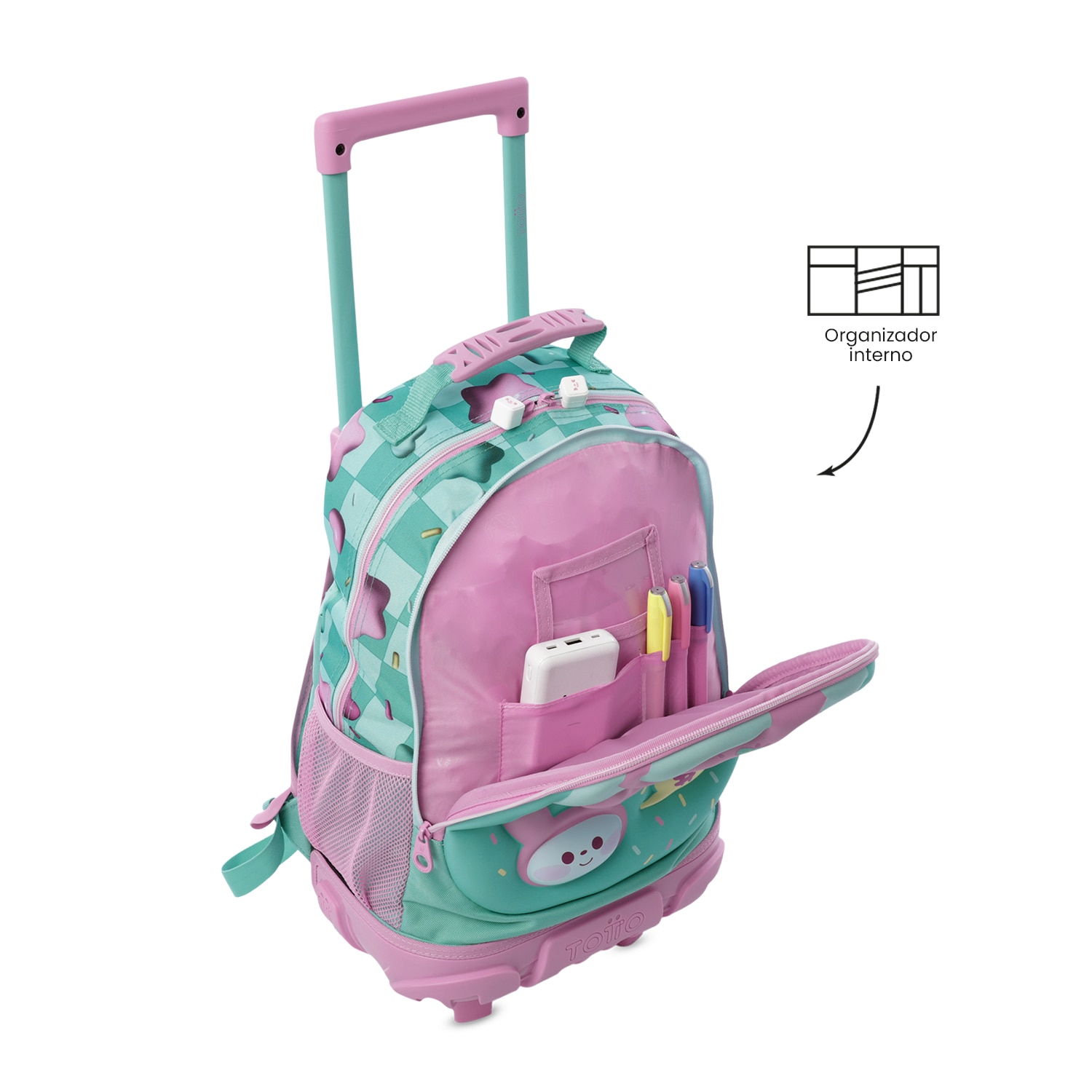Mochila infantil ruedas totto bunny pump con bolsillos laterales y capacidad de 23.26l Azul-6
