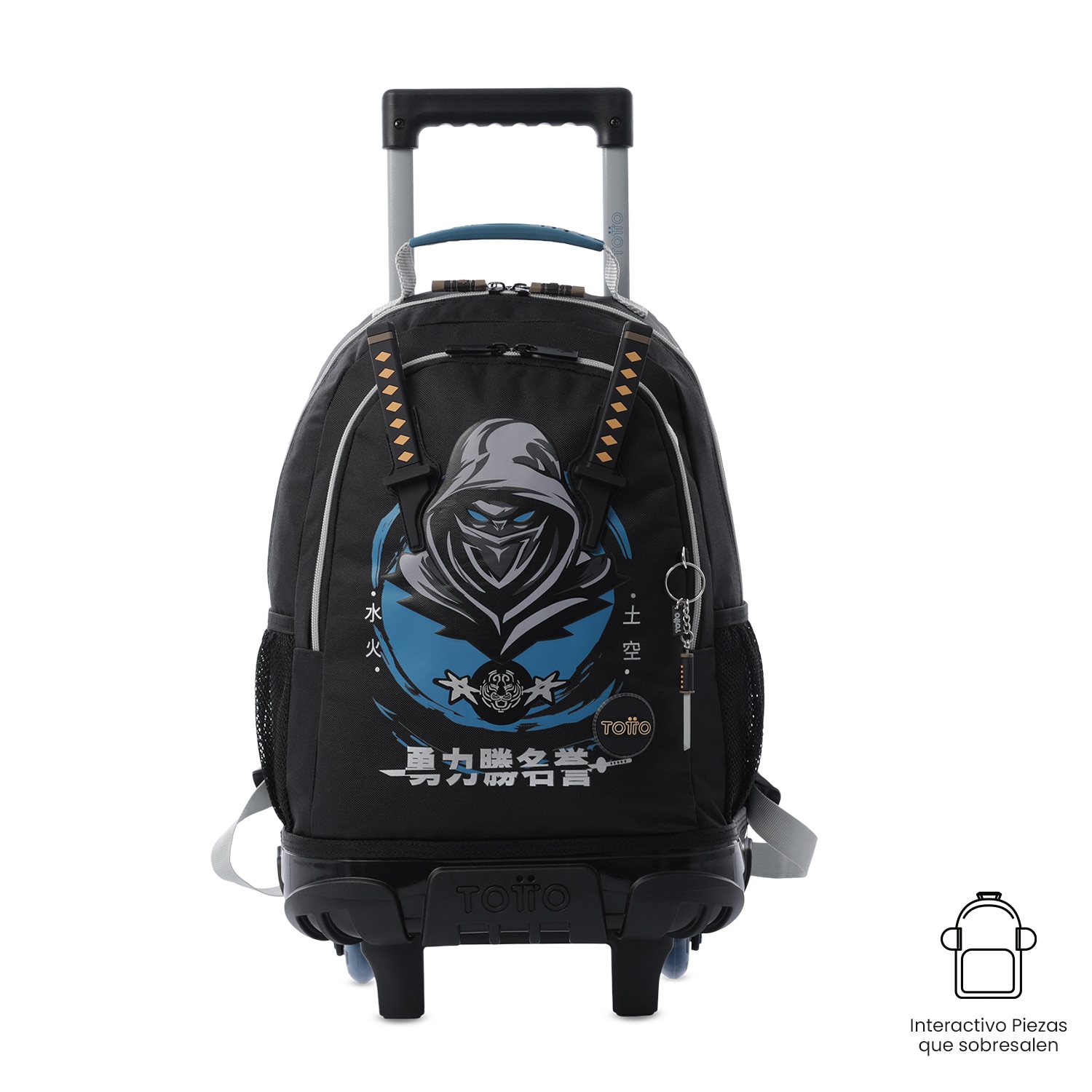 Mochila infantil ruedas totto hanzo con bolsillos laterales y capacidad de 23.26l Negro-1