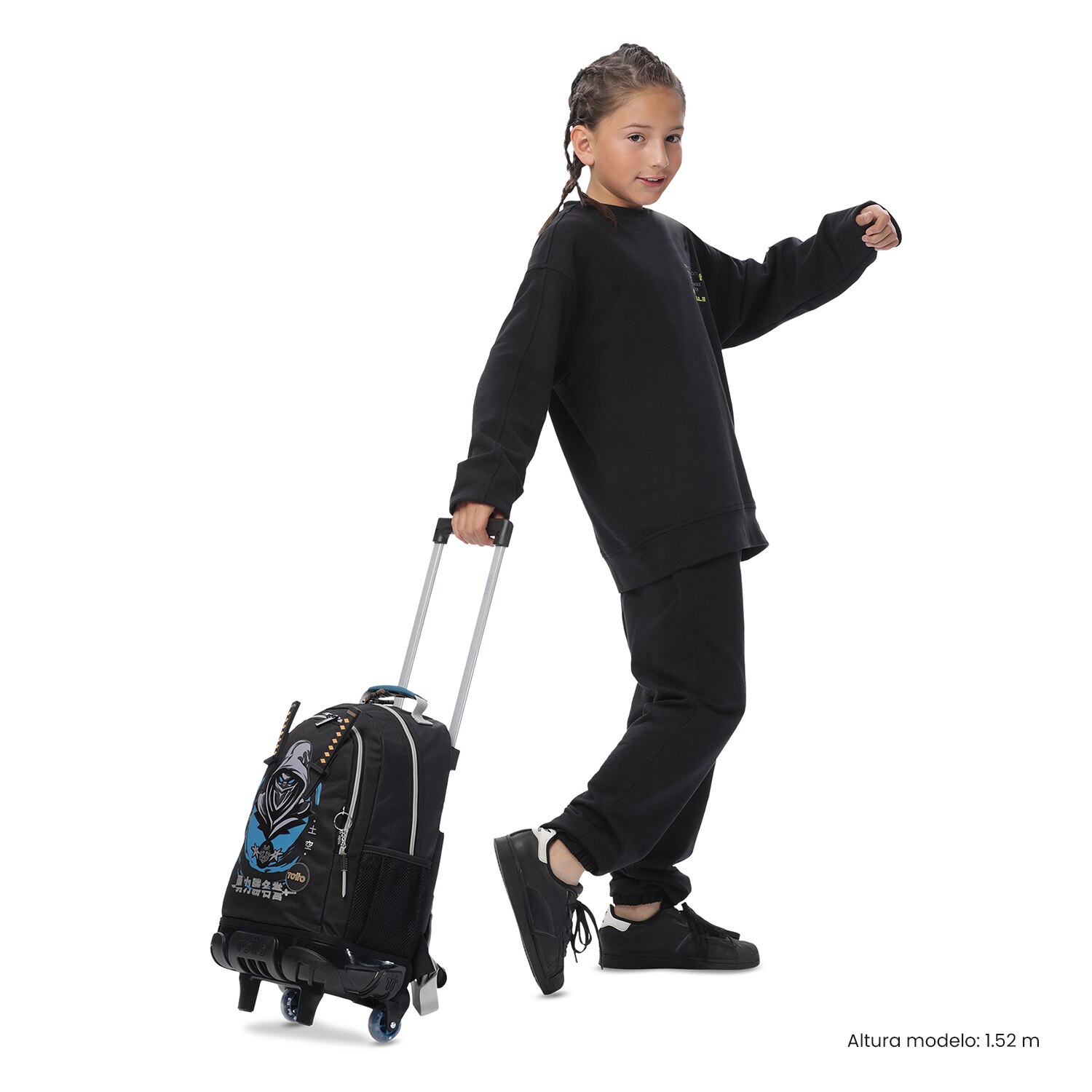 Mochila infantil ruedas totto hanzo con bolsillos laterales y capacidad de 23.26l Negro-2