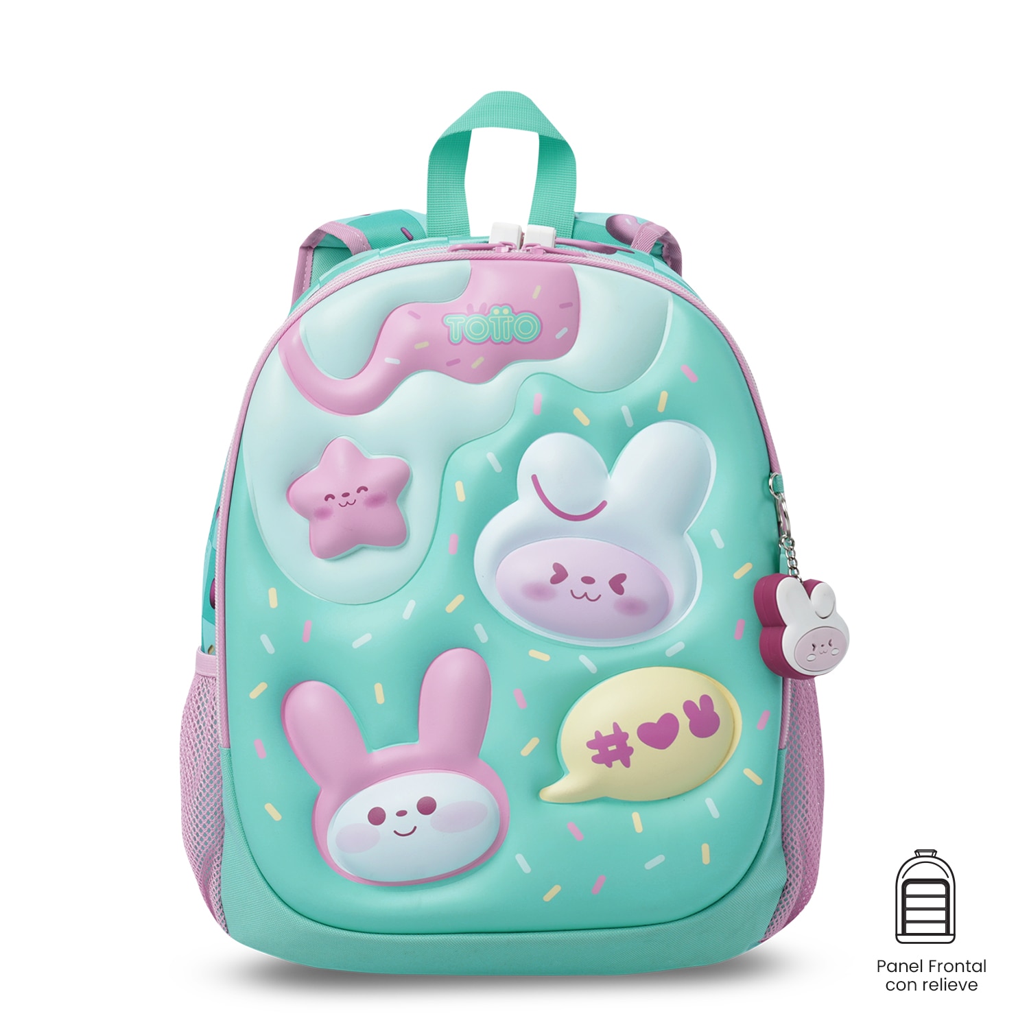 Mochila infantil totto bunny pump con bolsillos laterales y organizador interior